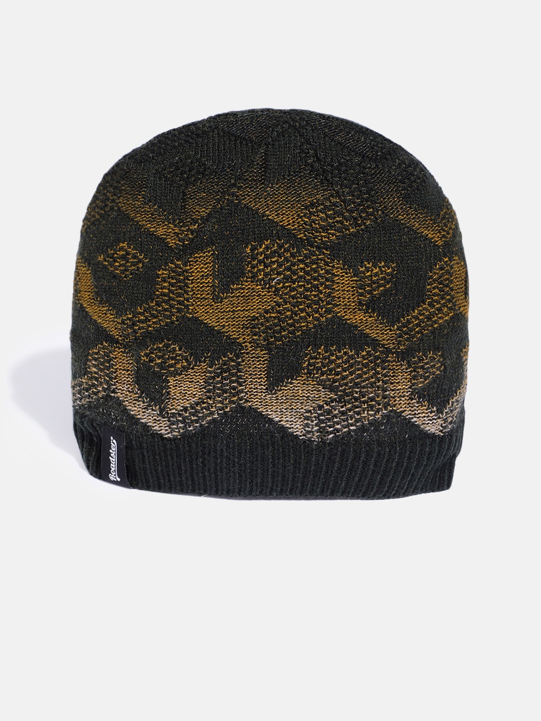 

The Roadster Lifestyle Co Unisex Green & Yellow Self Design Beanie