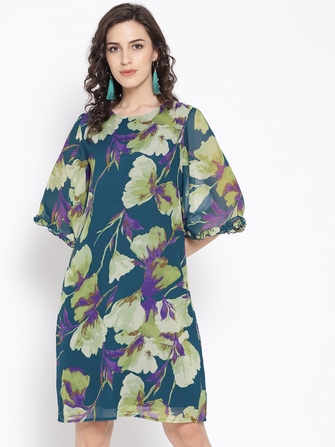 

Antheaa Women Teal Green Printed Shift Dress