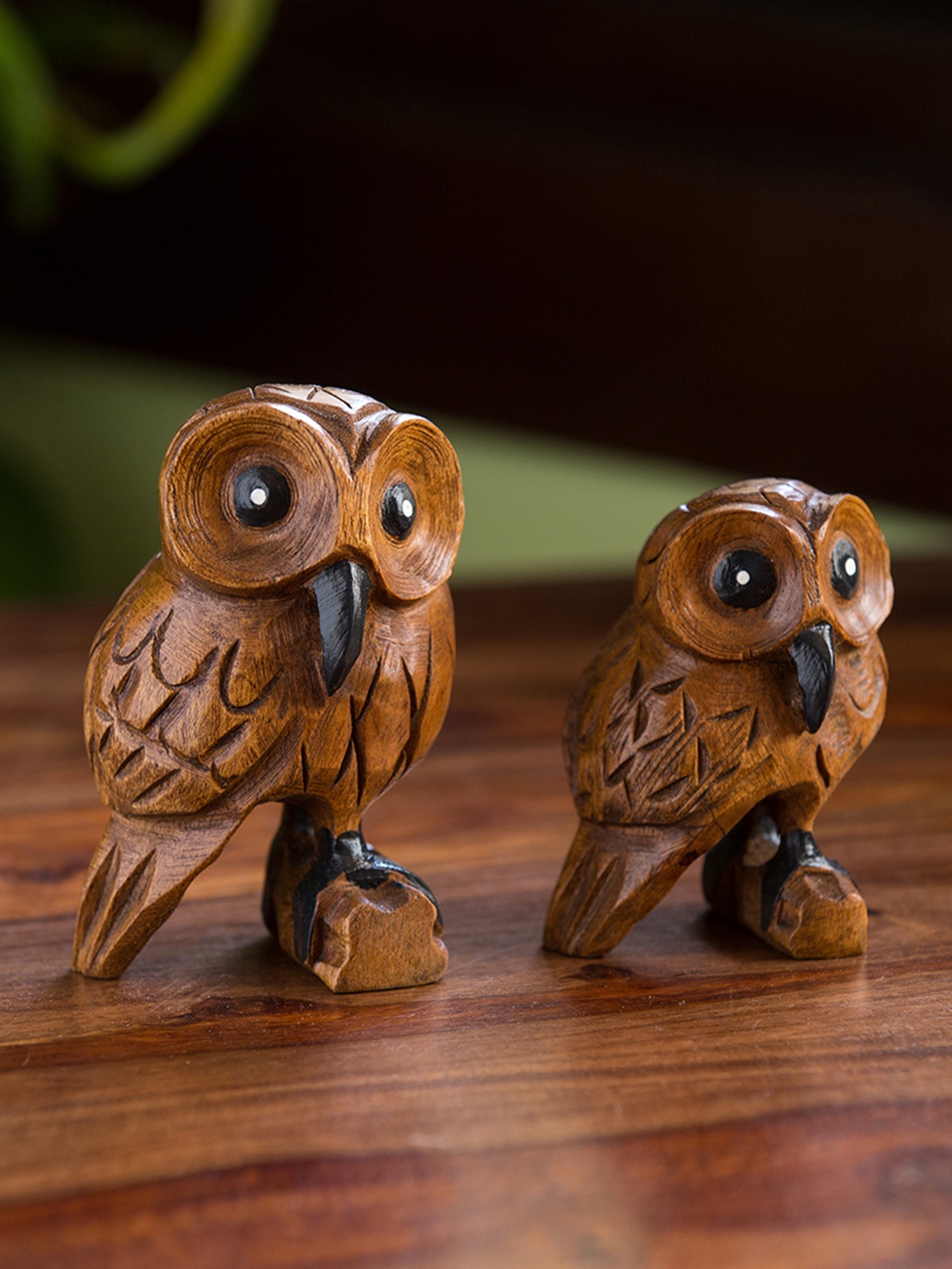 

ExclusiveLane Set of 2 Wooden Owls Showpieces, Brown