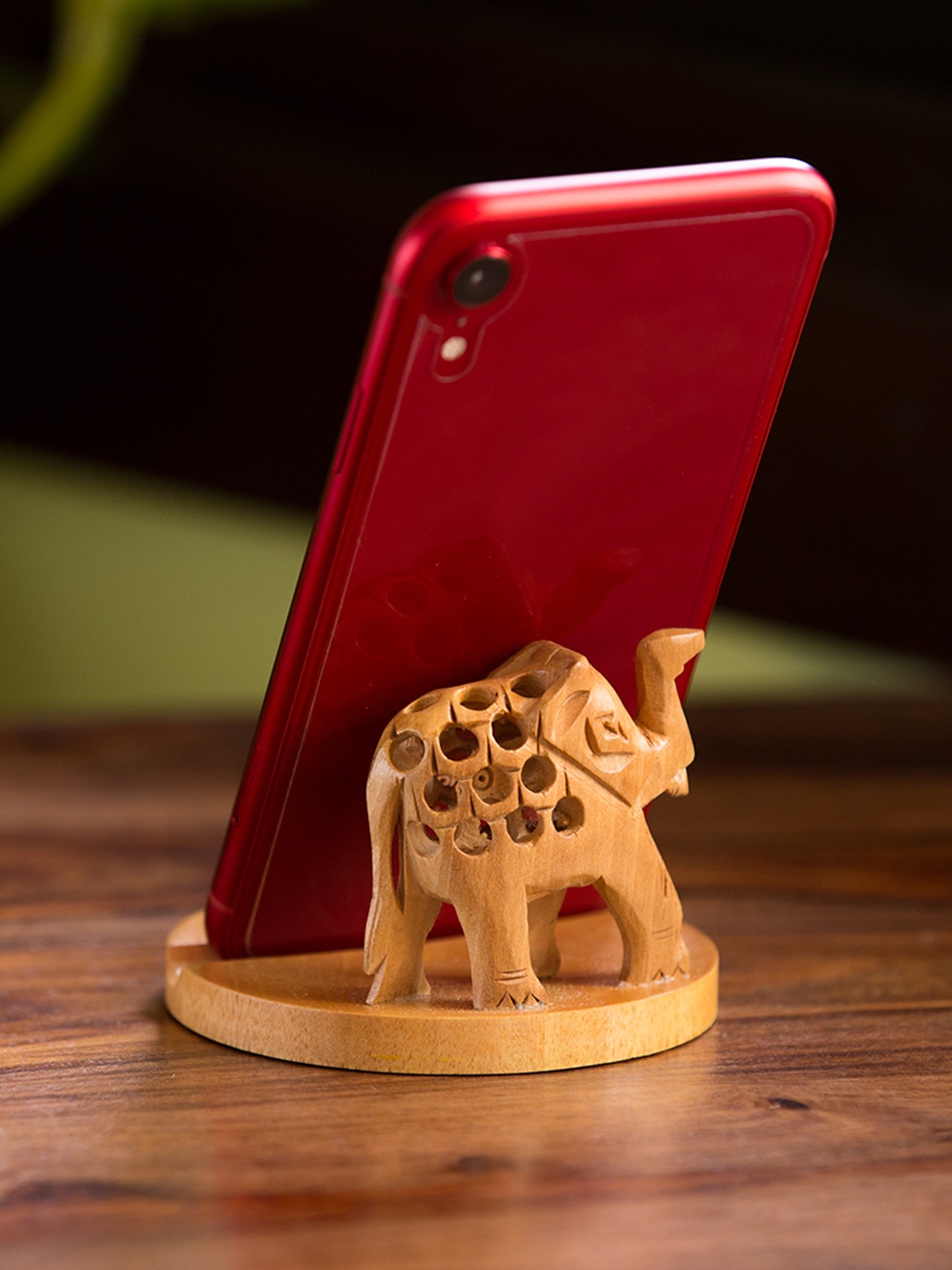 

ExclusiveLane Brown Wooden Elephant Mobile Stand Showpieces