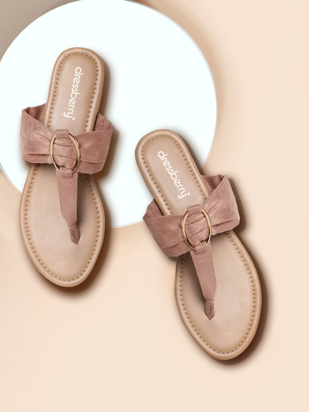

DressBerry Women Dusty Pink Solid T-Strap Flats