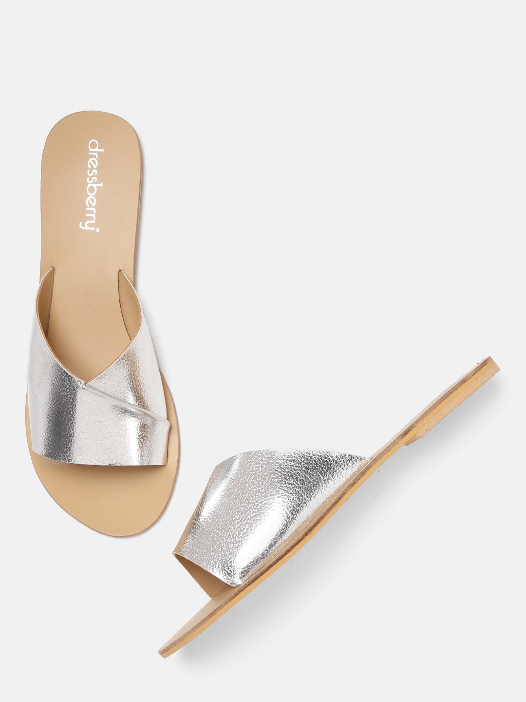 

DressBerry Women Silver-Toned Solid Open Toe Flats