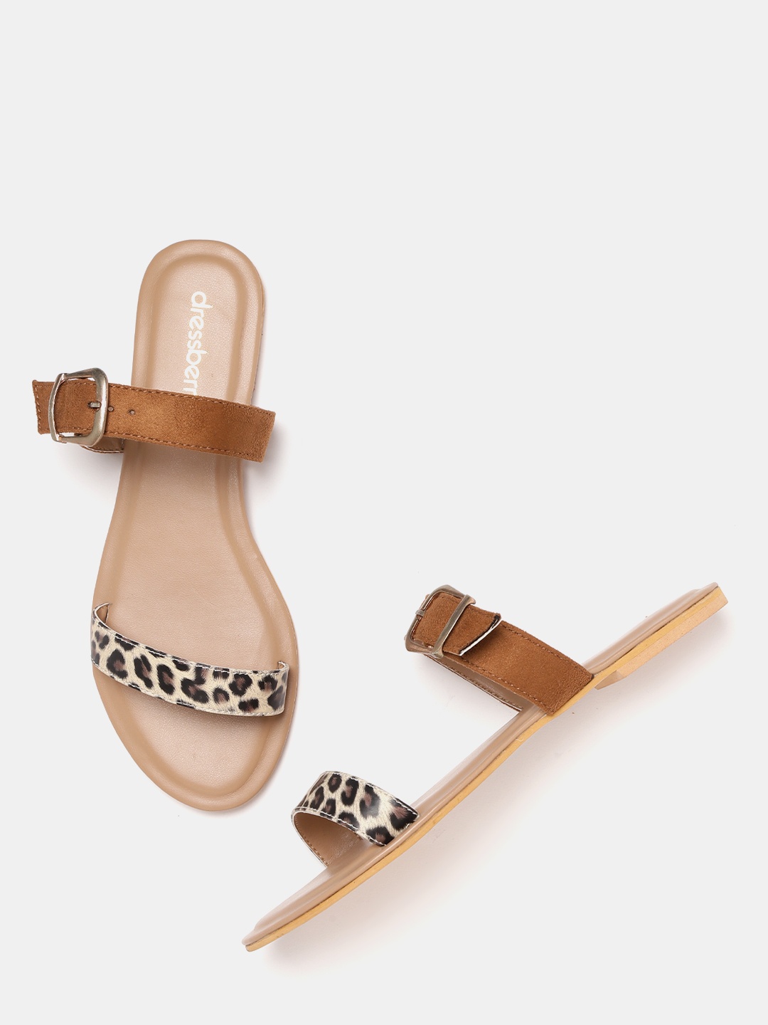 

DressBerry Women Beige & Brown Animal Print Open Toe Flats