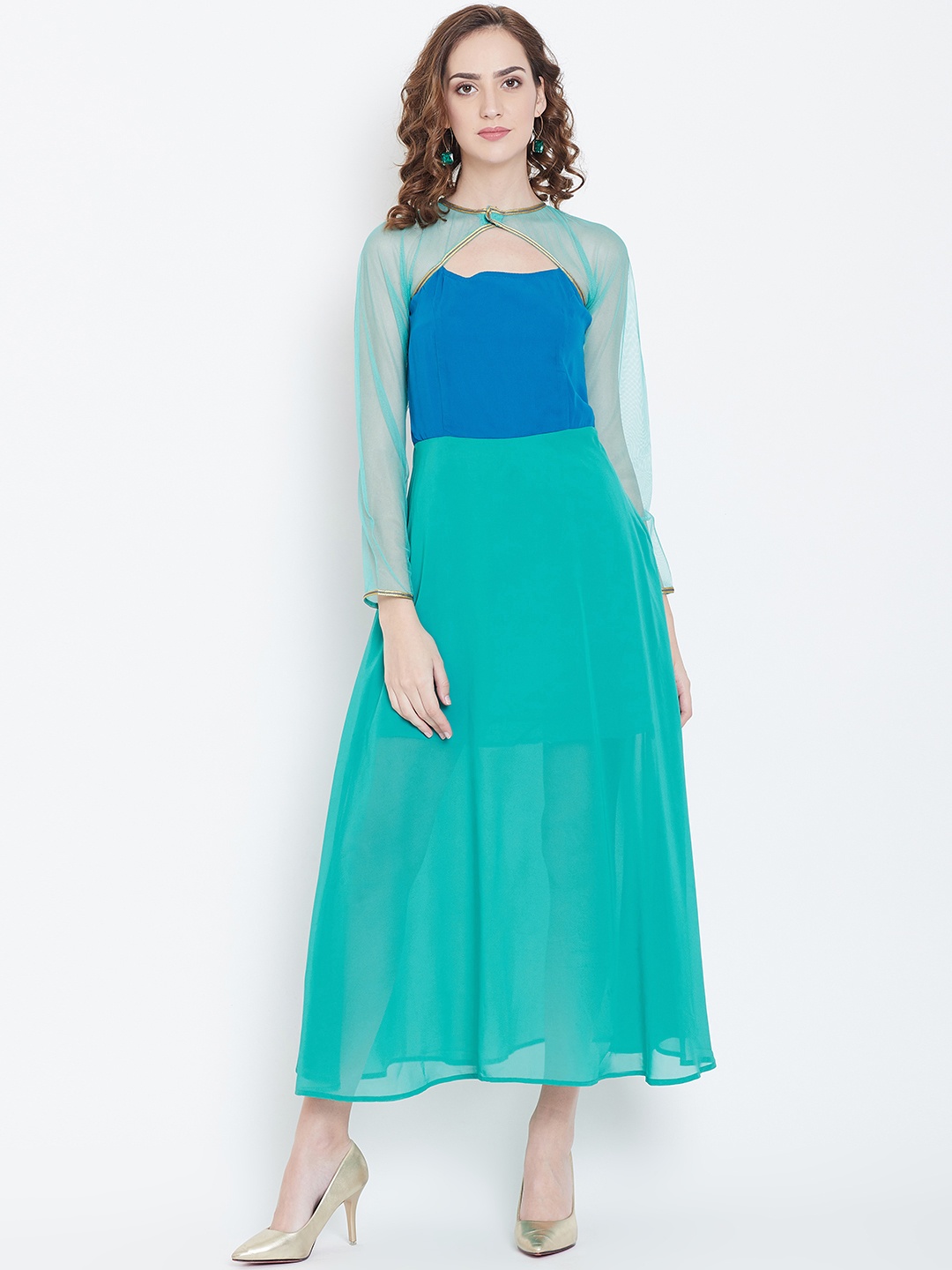 

DODO & MOA Women Green & Blue Colourblocked Maxi Dress