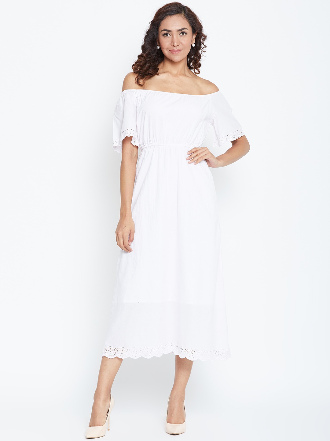 

DODO & MOA Women Pink Solid Off-Shoulder A-Line Dress