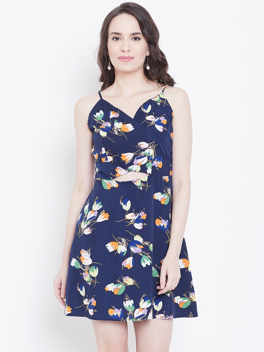 

DODO & MOA Women Navy Blue & Orange Fit & Flare Dress