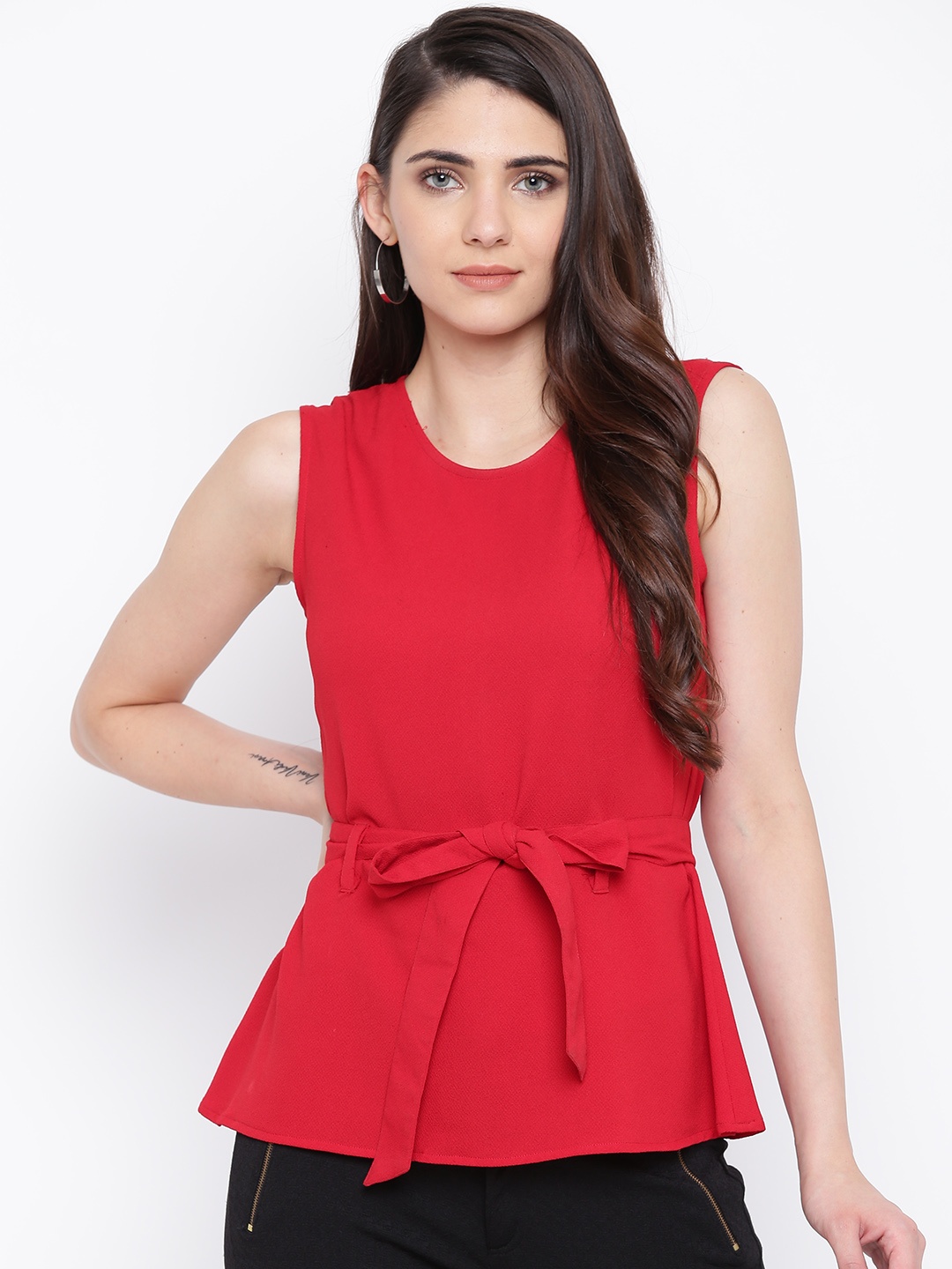 

DODO & MOA Women Red Solid A-Line Top