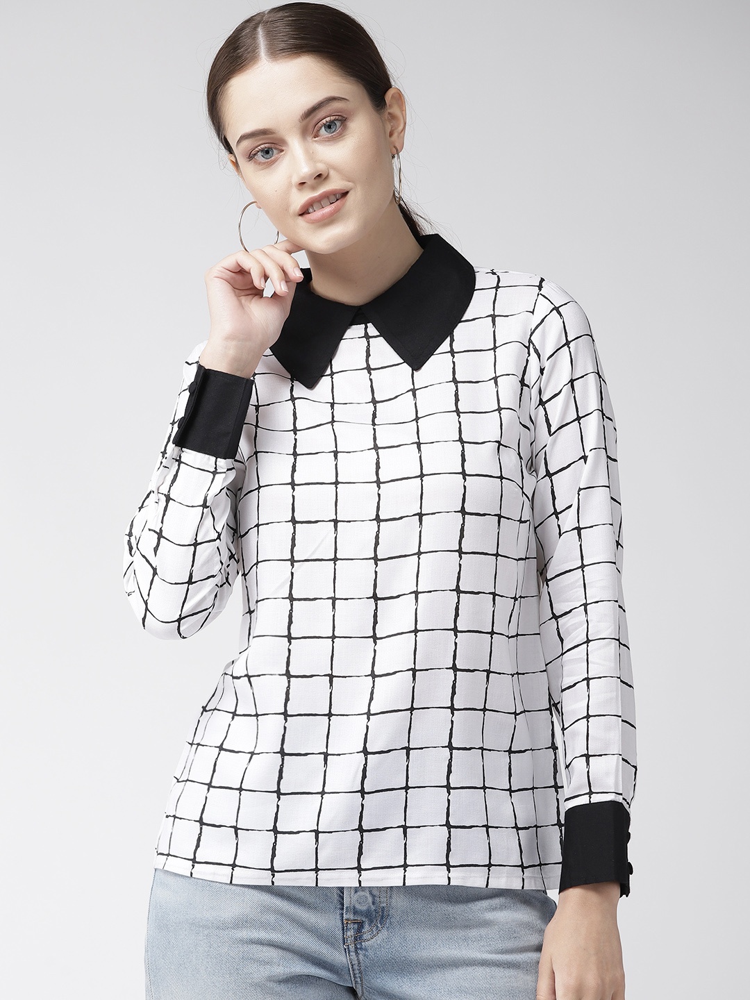 

plusS Women White & Black Checked Top