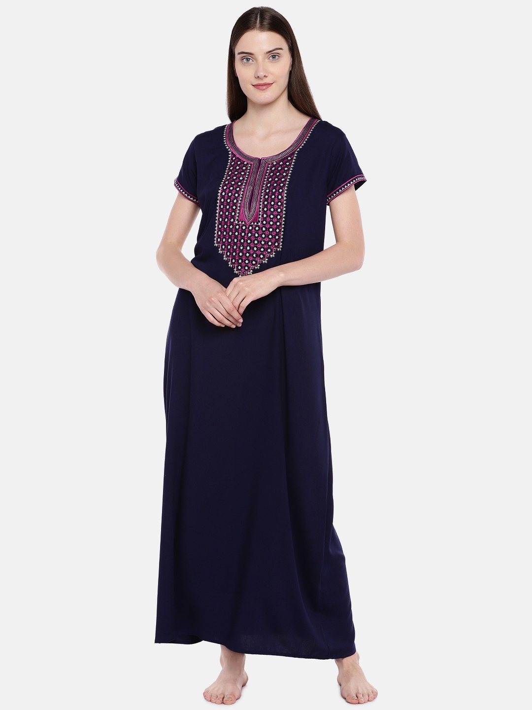 

Sand Dune Navy Blue Embroidered Nightdress 6560 Navy Blue