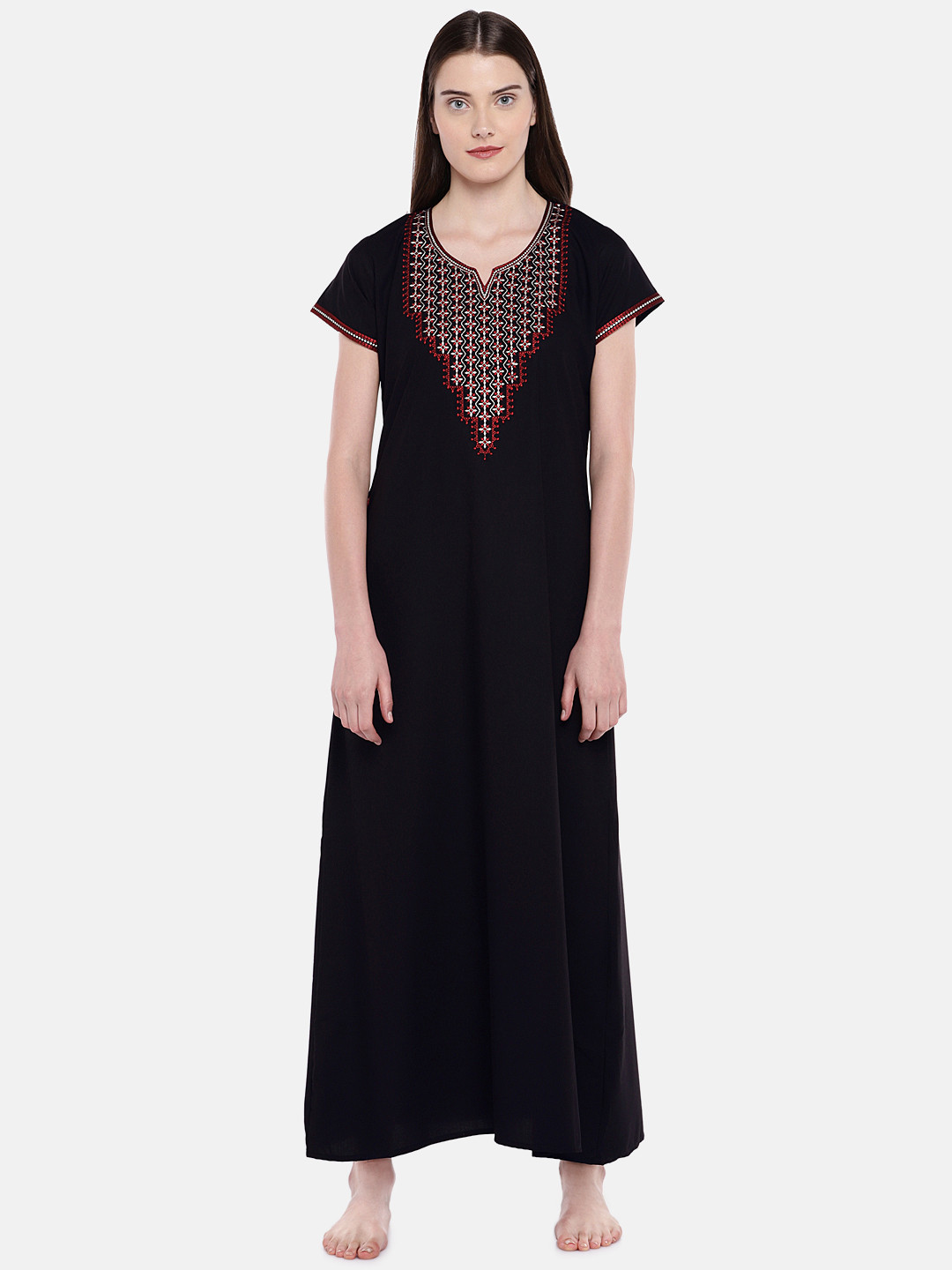 

Sand Dune Black Embroidered Nightdress
