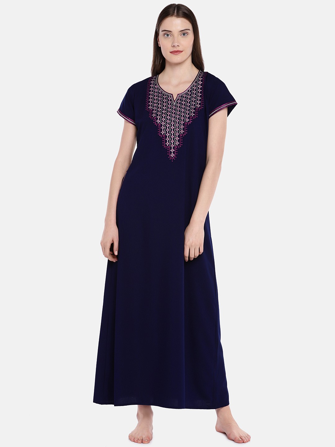 

Sand Dune Navy Blue Embroidered Nightdress