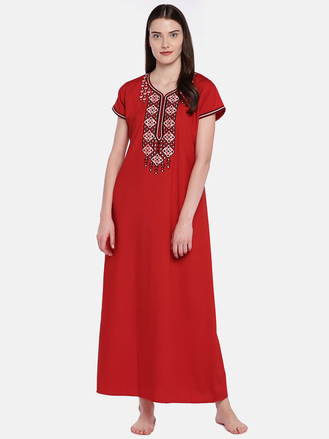 

Sand Dune Red Embroidered Nightdress