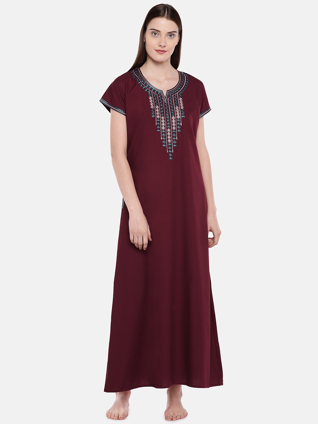 

Sand Dune Maroon Embroidered Nightdress 6501 Maroon