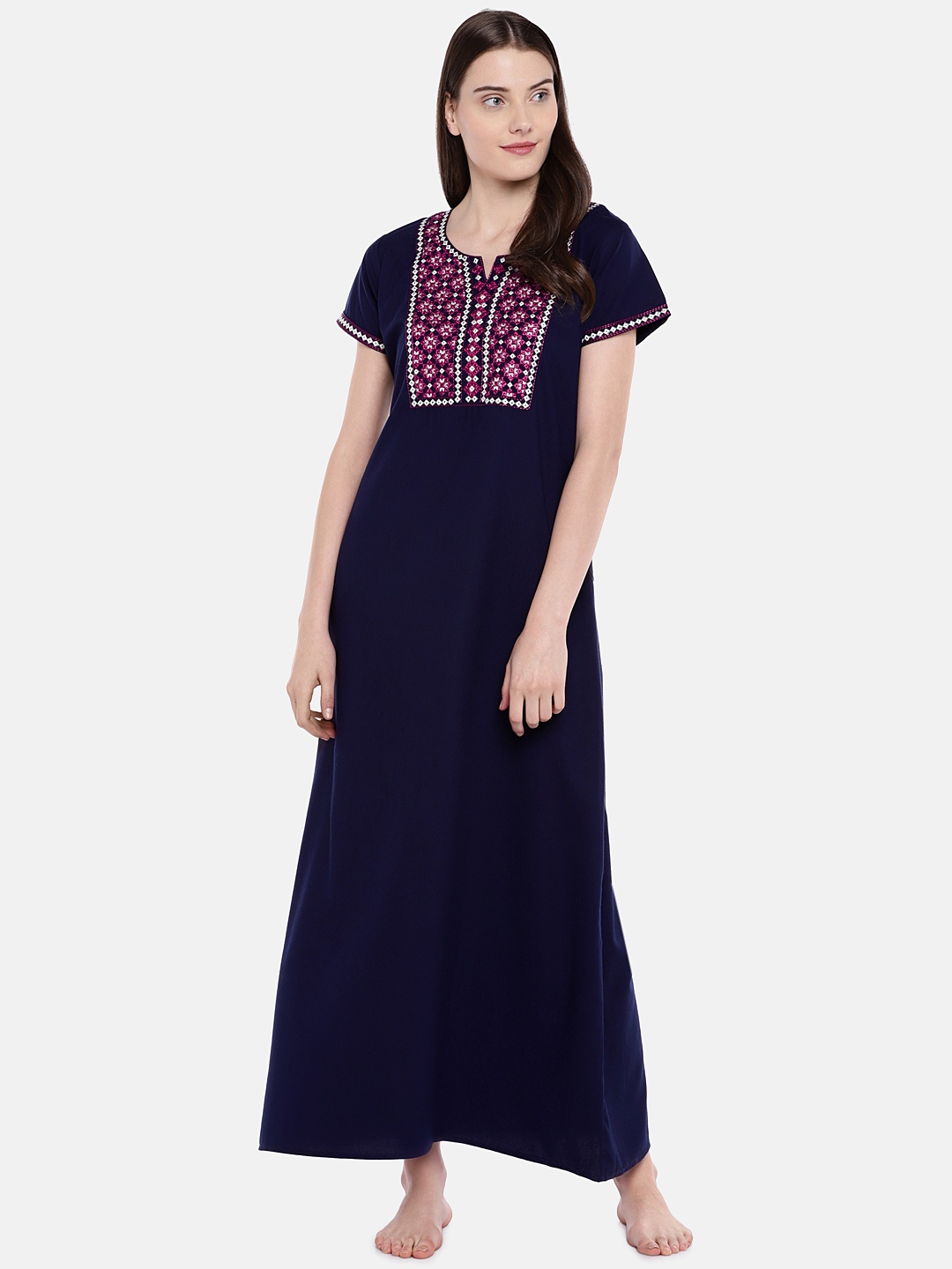 

Sand Dune Navy Blue & Pink Embroidered Nightdress