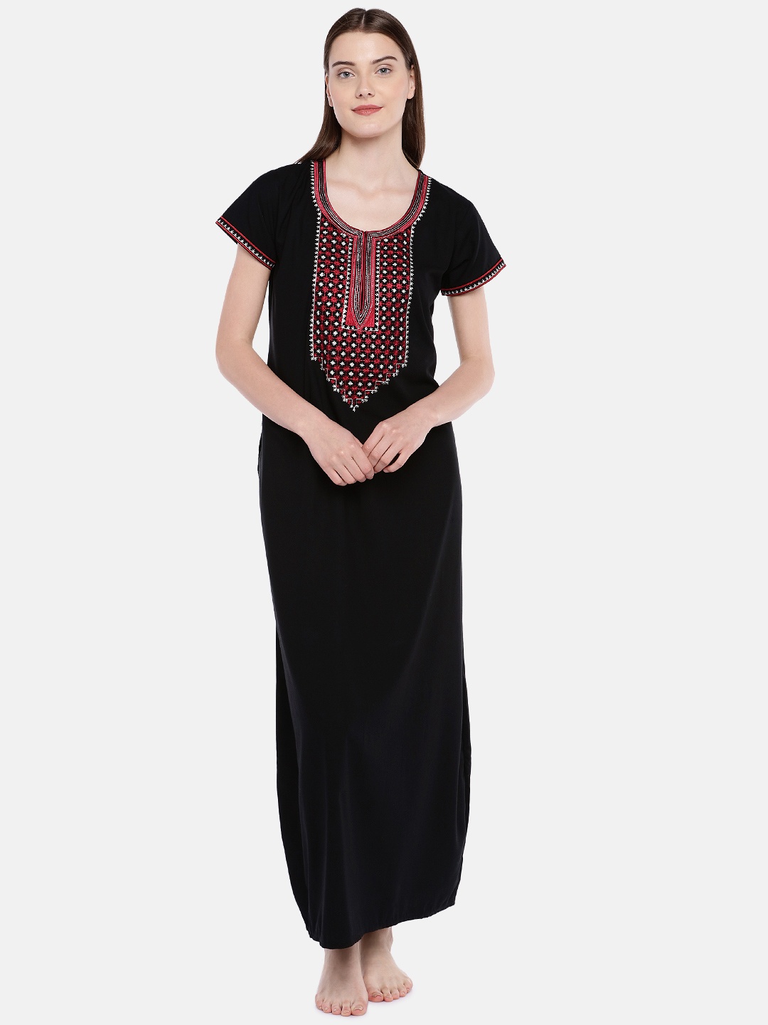 

Sand Dune Black & Red Embroidered Nightdress