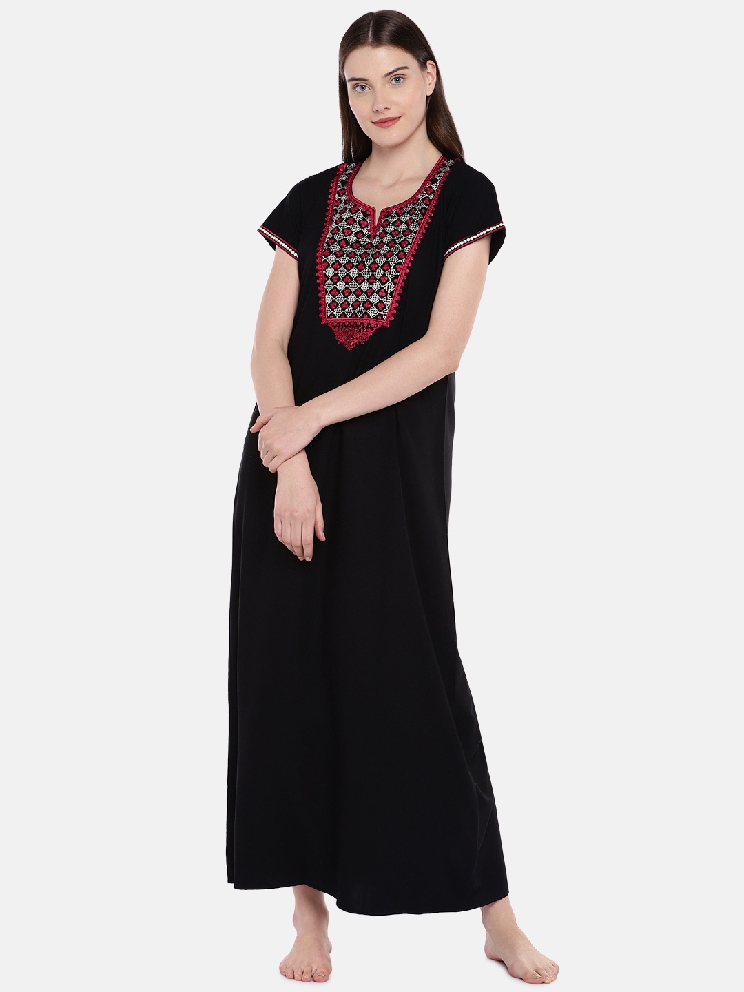 

Sand Dune Black & Red Embroidered Nightdress