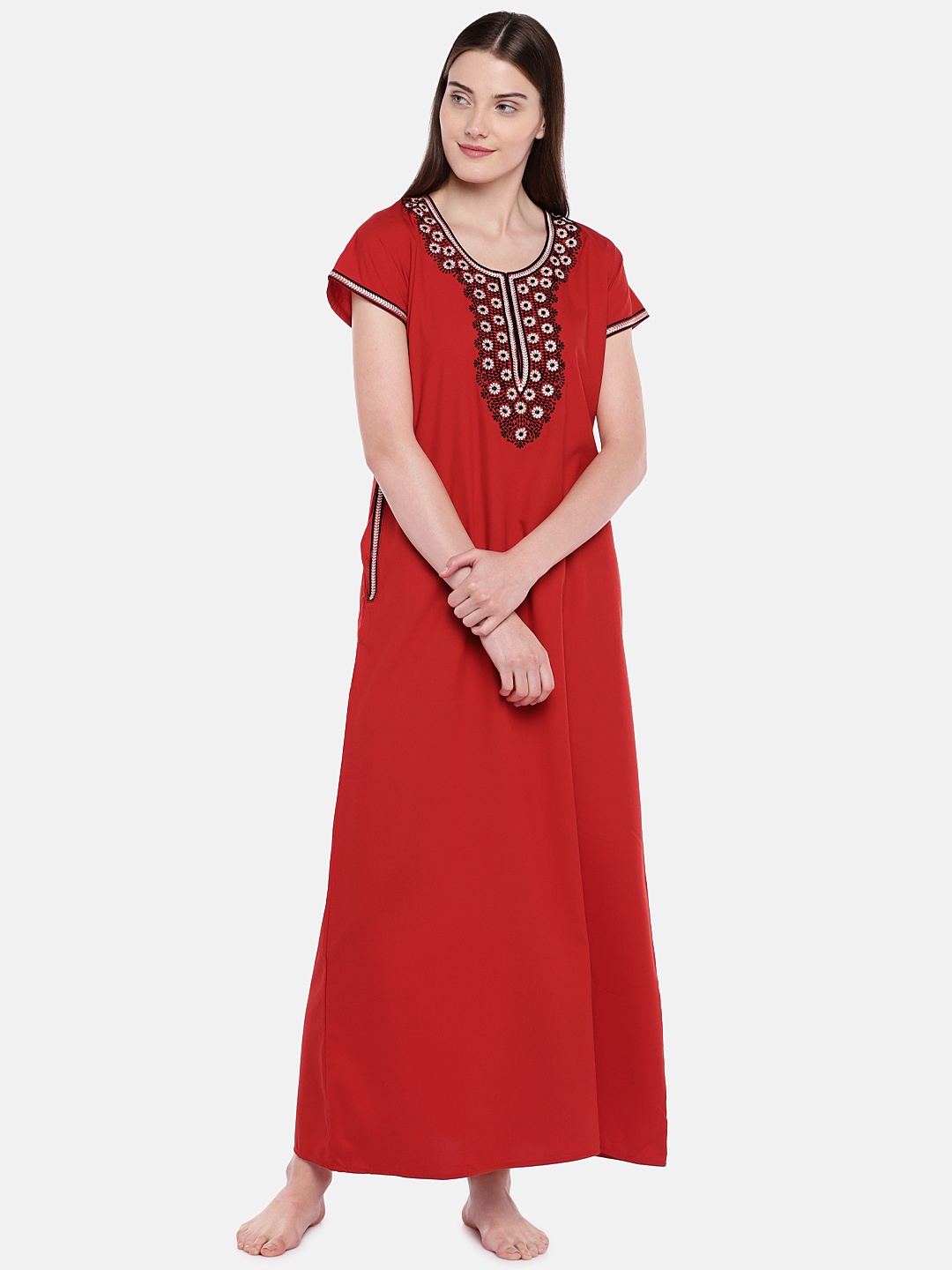 

Sand Dune Red Embroidered Nightdress