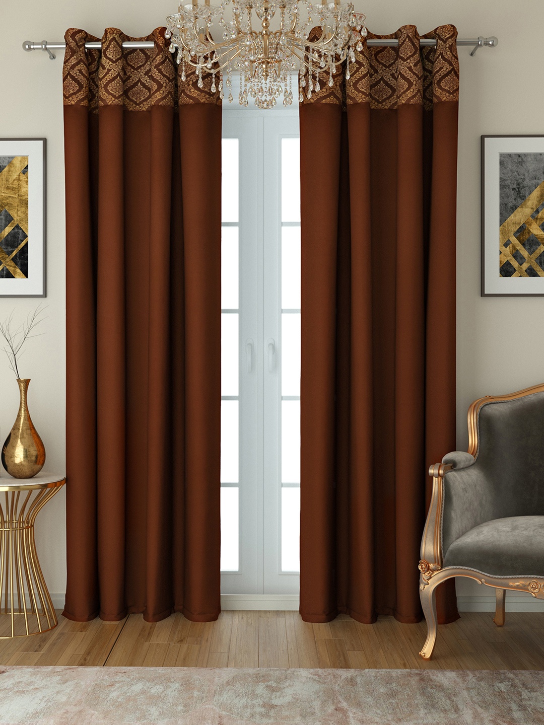 

SWAYAM Brown Set of 2 Long Door Curtains