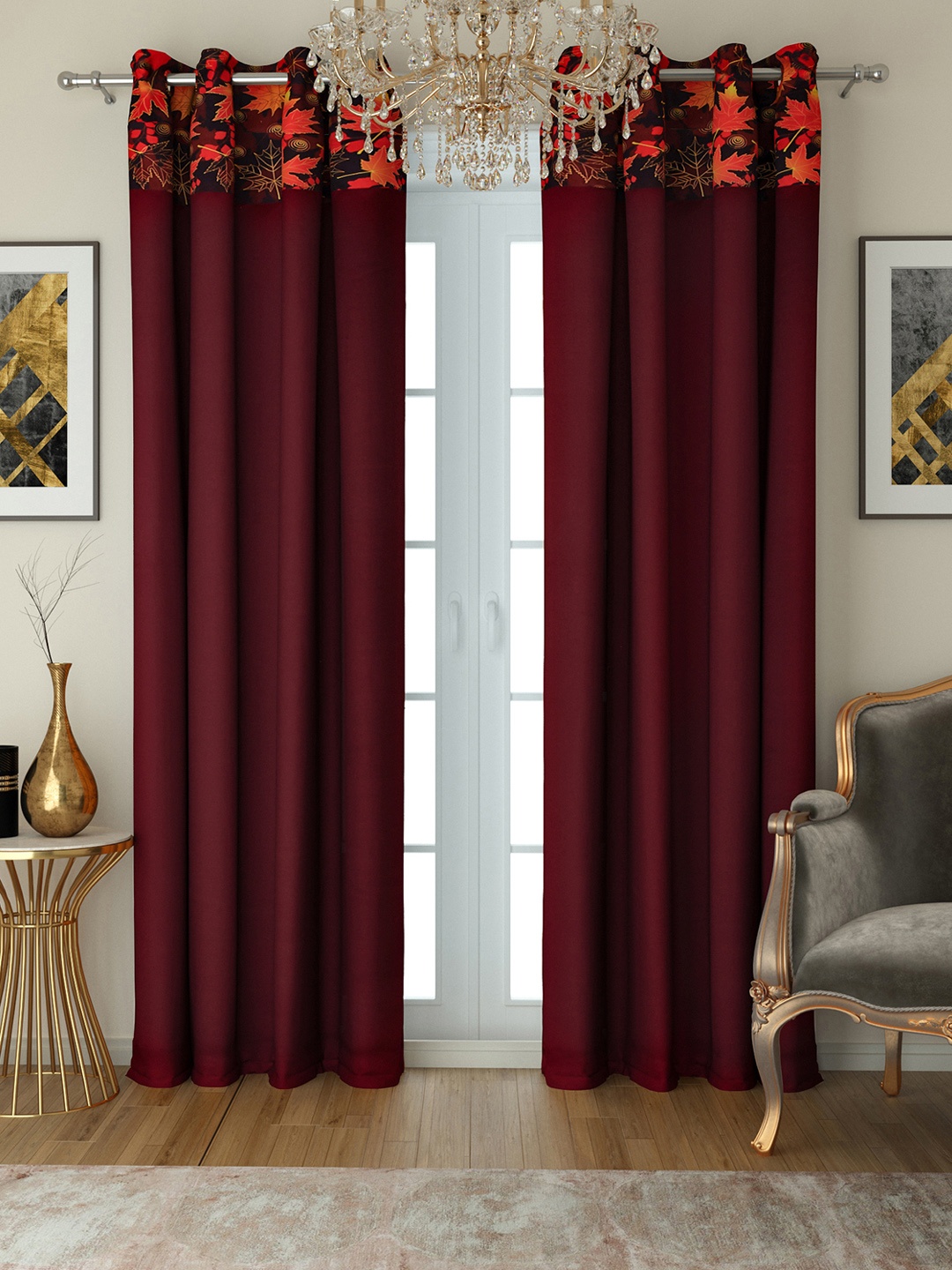 

SWAYAM Set of 2 Solid Black Out Door Curtains, Maroon