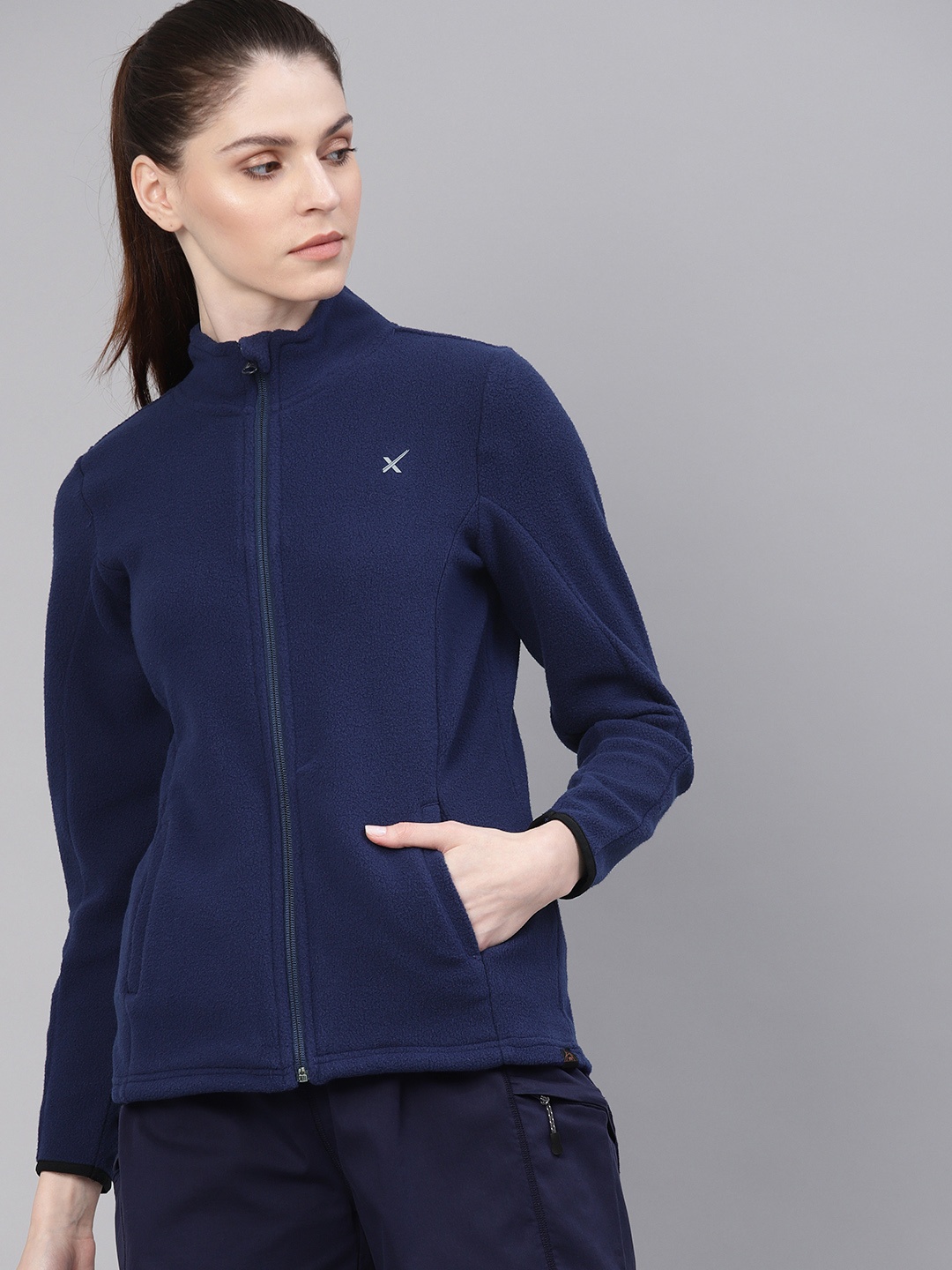 

HRX by Hrithik Roshan Outdoor Women Navy Blue Solid Fleece Sweatshirt