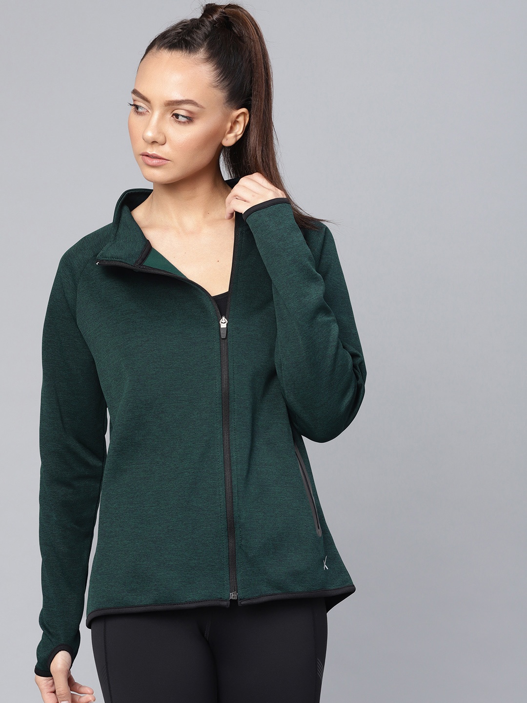 

HRX by Hrithik Roshan Women Green Solid Training Sporty Jacket