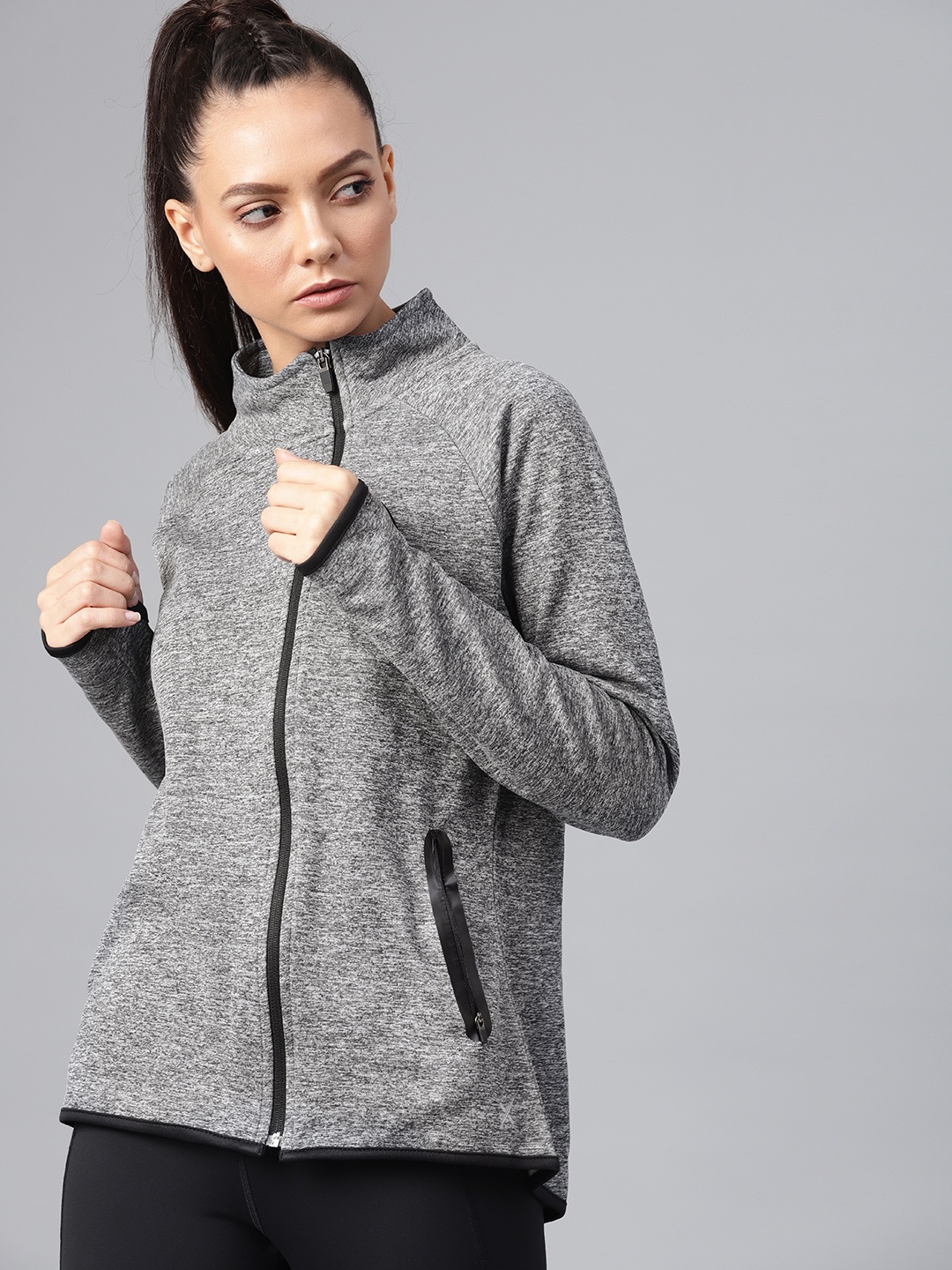 

HRX by Hrithik Roshan Women Charcoal Grey Solid Training Sporty Jacket