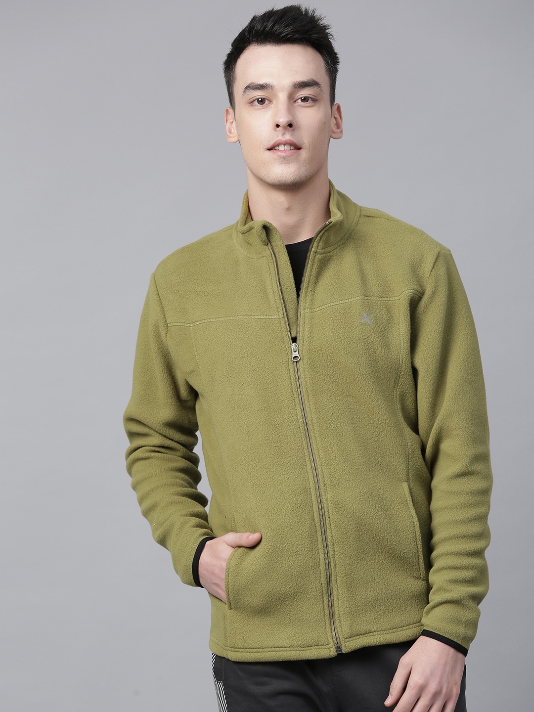 

HRX by Hrithik Roshan Outdoor Men Olive Green Solid Fleece Sweatshirt