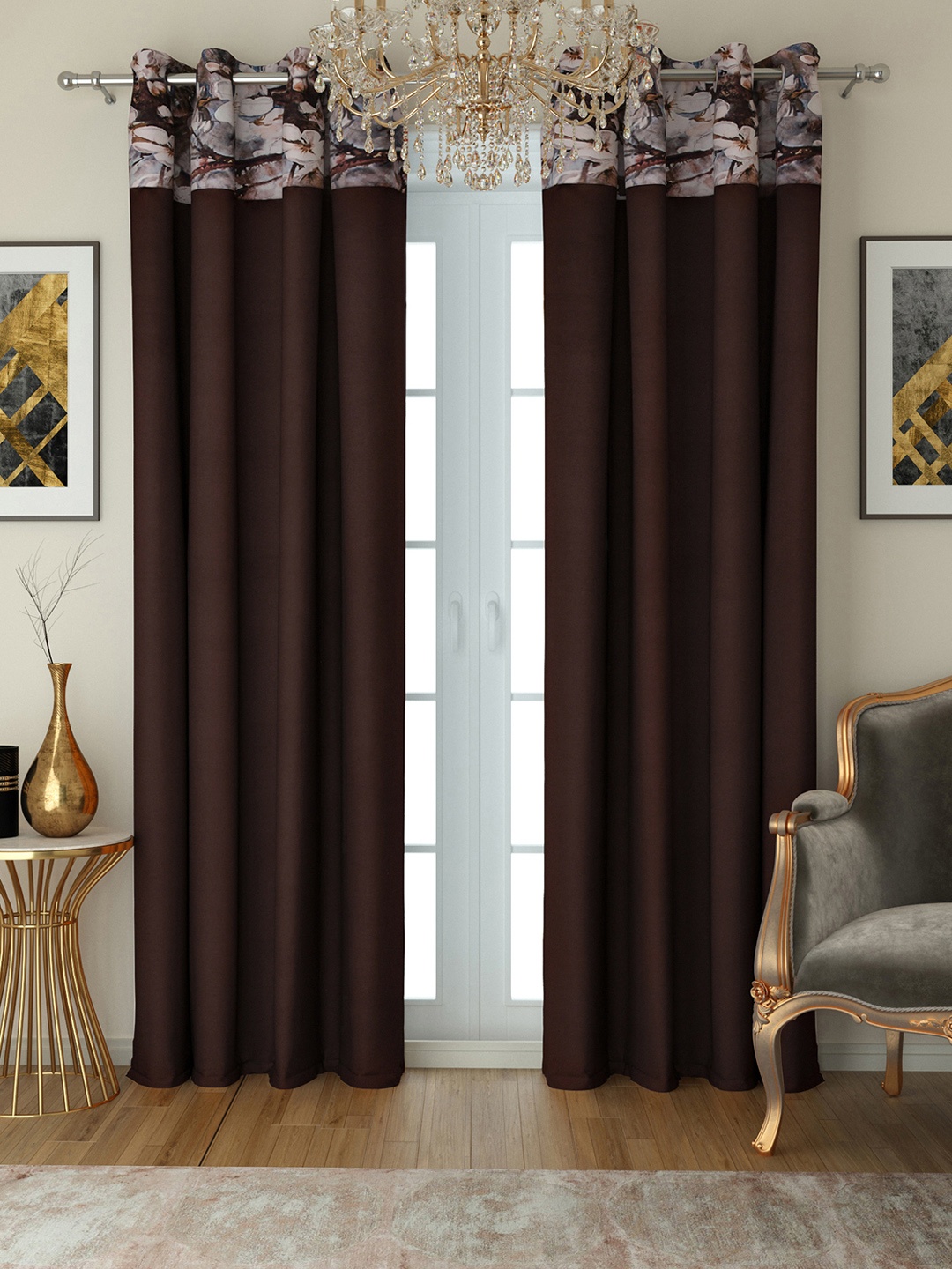 

SWAYAM Set of 2 Long Door Curtains, Coffee brown