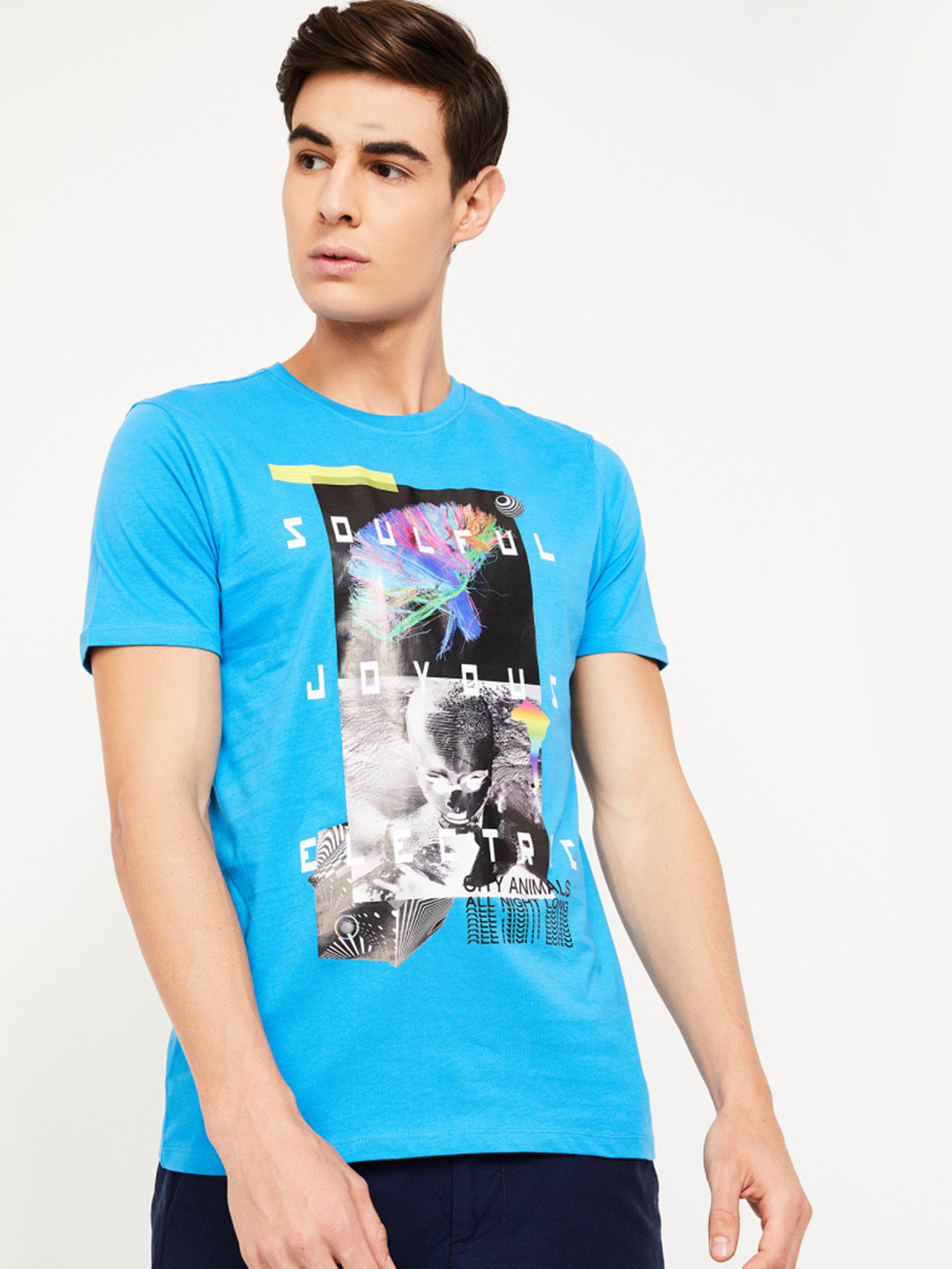 

Forca by Lifestyle Men Blue Printed Round Neck T-shirt
