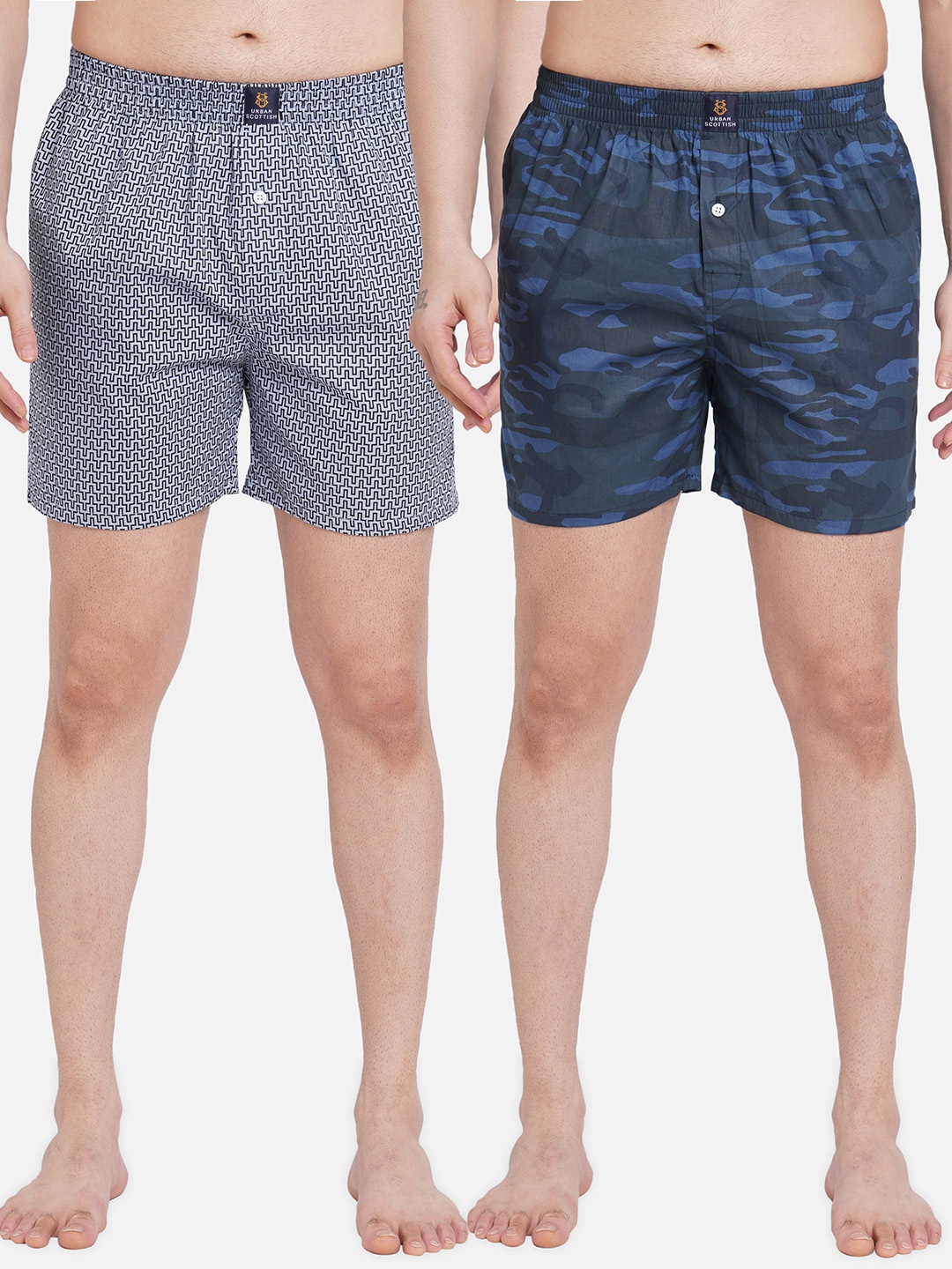 

URBAN SCOTTISH Men Pack of 2 Multicoloured Printed Pure Cotton Boxers USBX1909, Multi