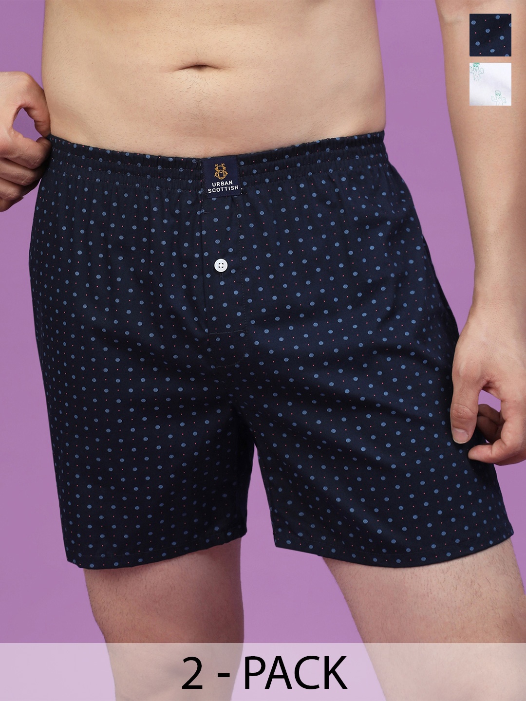 

URBAN SCOTTISH Men Pack of 2 Multicoloured Printed Pure Cotton Boxers USBX1918, Multi