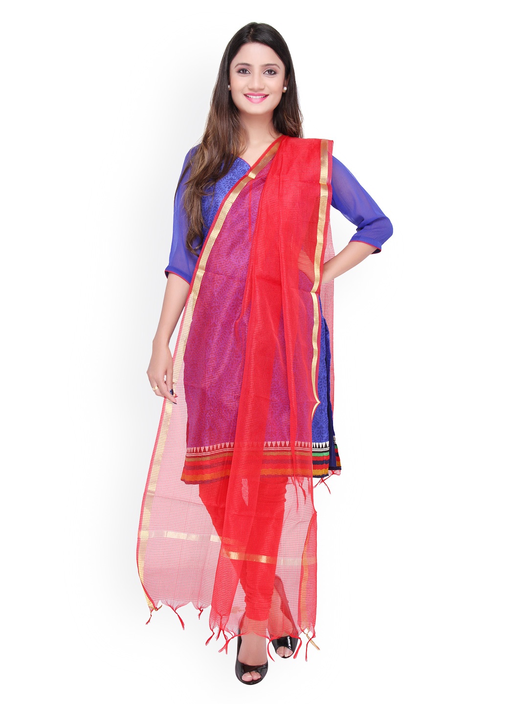 

Dupatta Bazaar Red Self-Checked Silk Dupatta