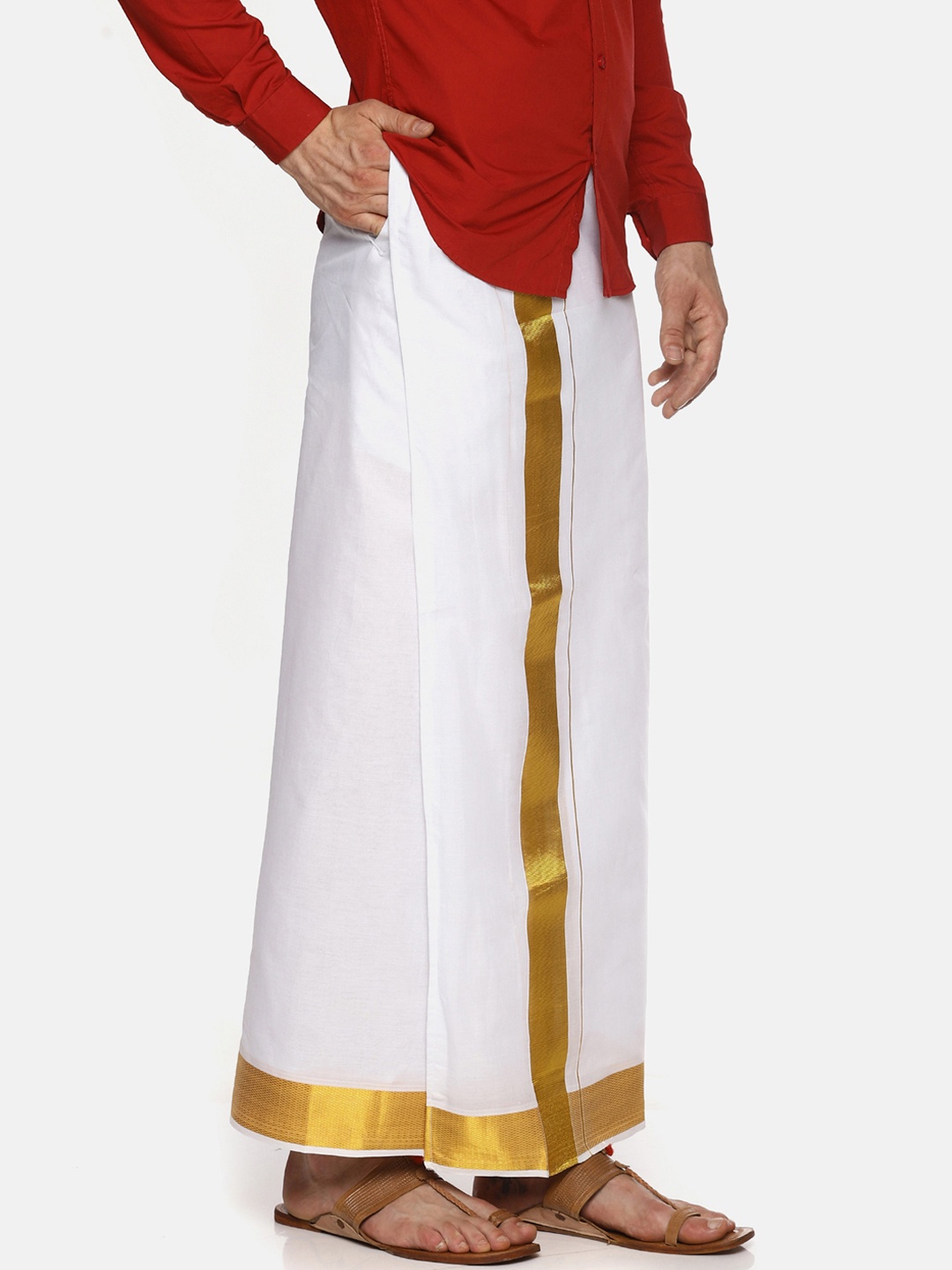 

Sethukrishna Men White Solid Double Layer Readymade Dhoti