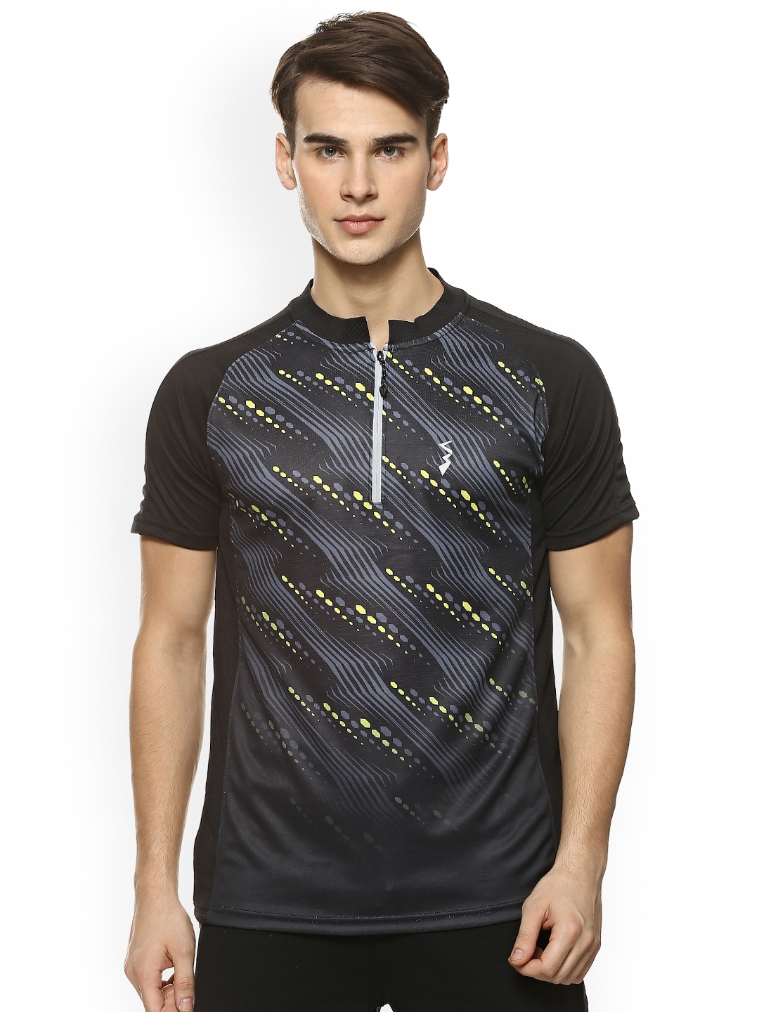 

Campus Sutra Men Black Printed Mandarin Collar T-shirt