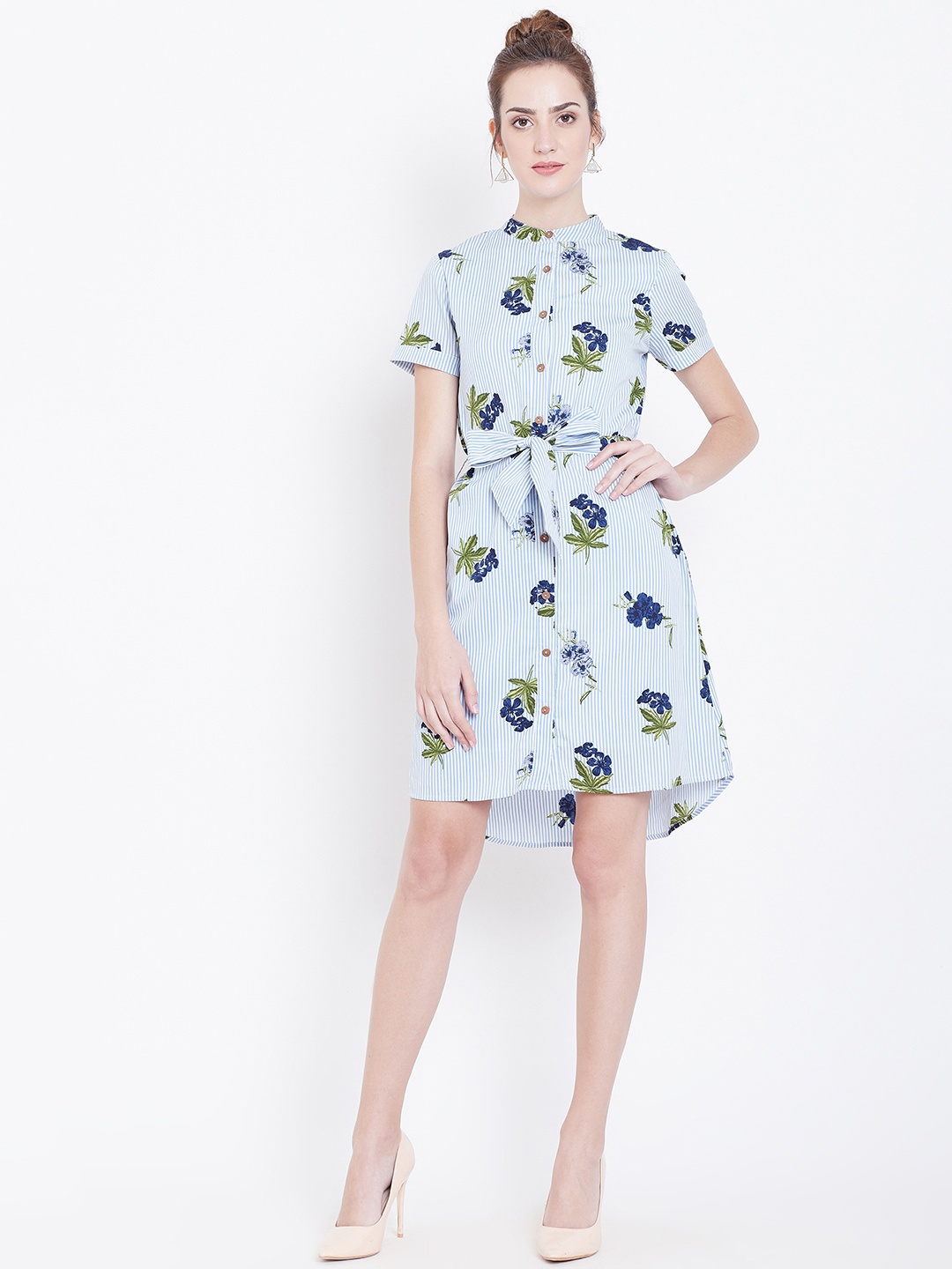 

DODO & MOA Women Blue & White Striped A-Line Dress