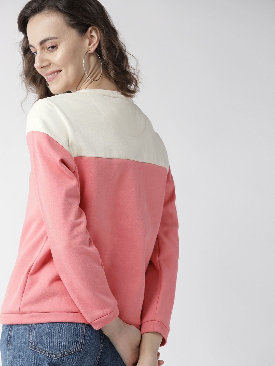 

Mast & Harbour Women Pink & White Colourblocked Sweatshirt