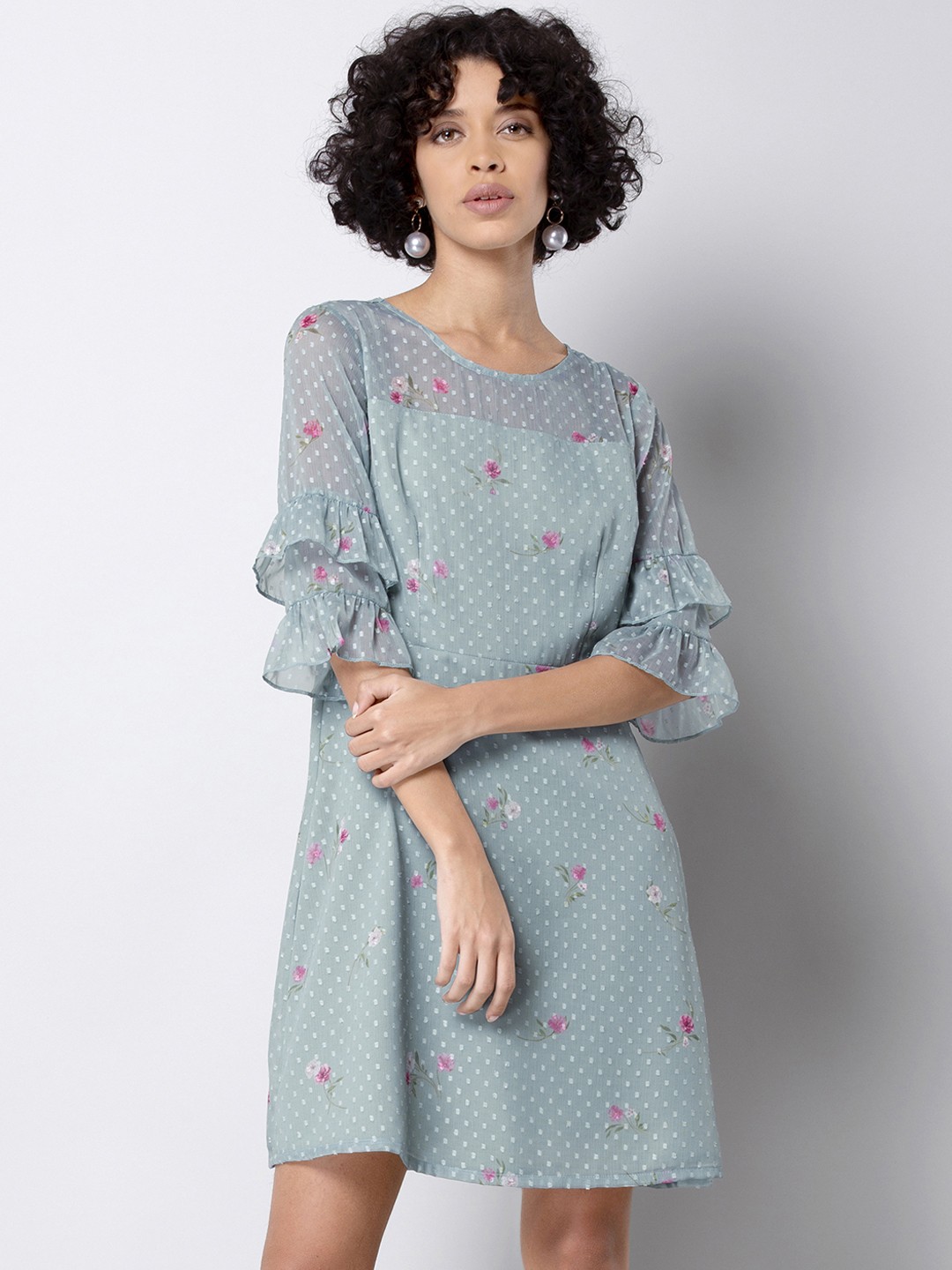 

FabAlley Women Blue & Pink Fit and Flare Dress