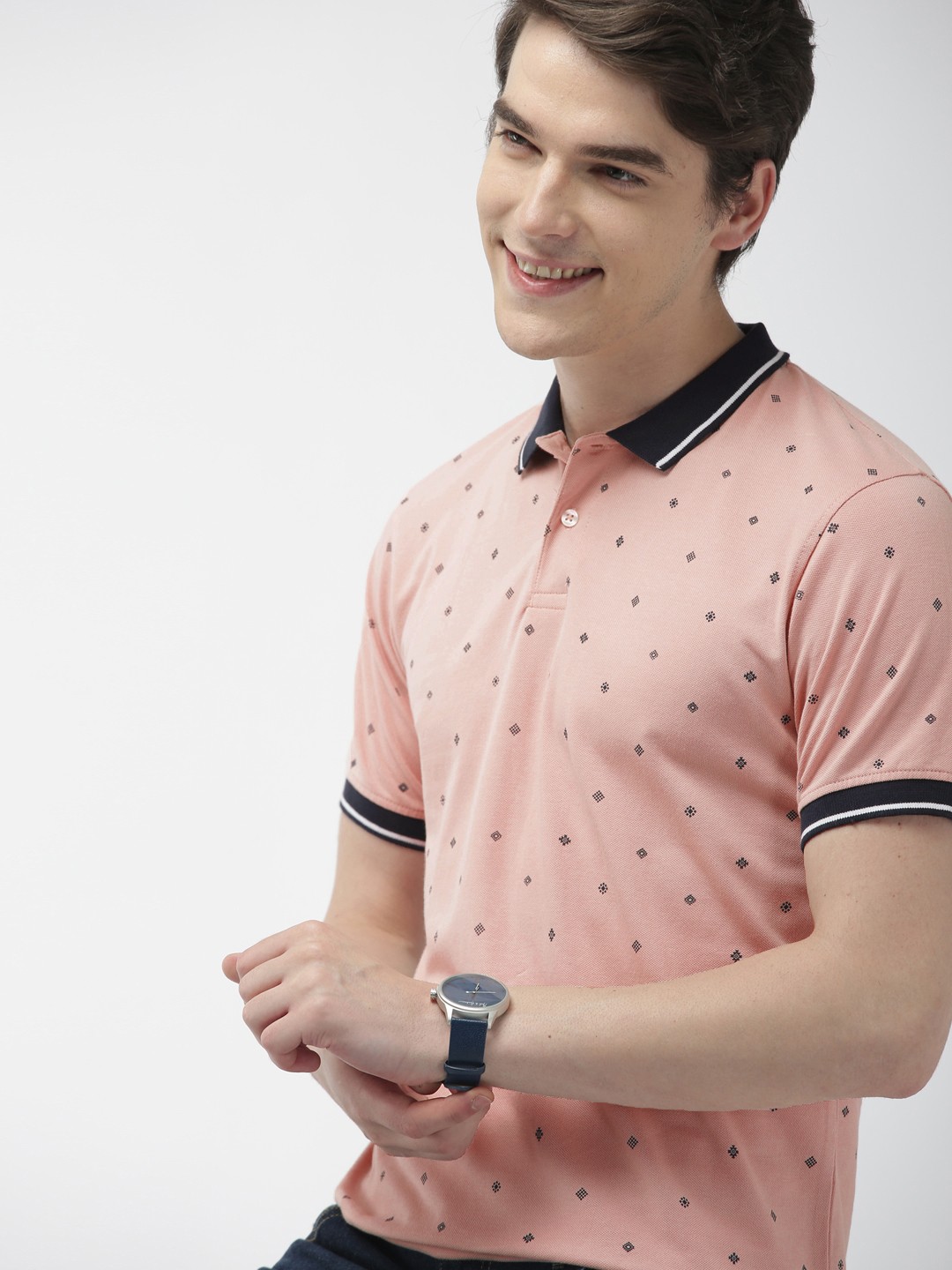 

Mast Harbour Men Pink Printed Polo Collar Pure Cotton T-shirt