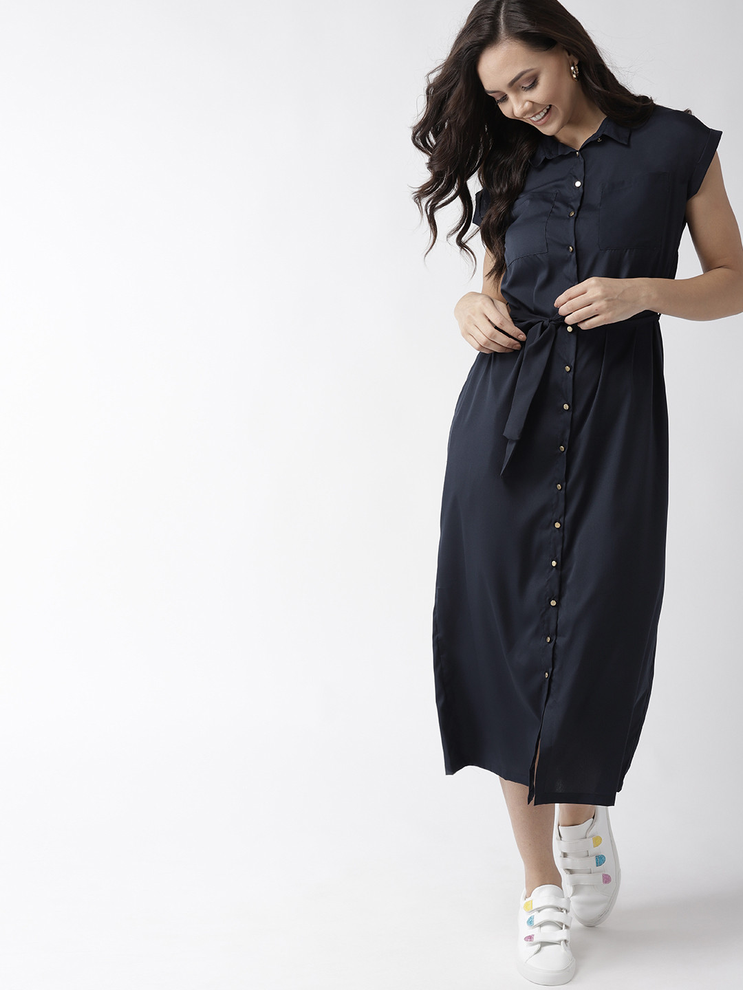 

Mast & Harbour Women Navy Blue Solid Shirt Dress