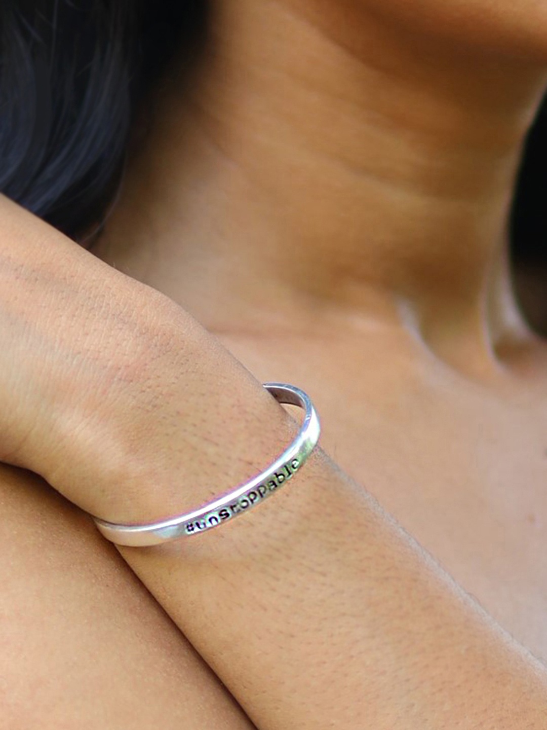 

Ayesha Girl Power Project Silver-toned Unstoppable Quote Embossed Girl Power Cuff Bracelet