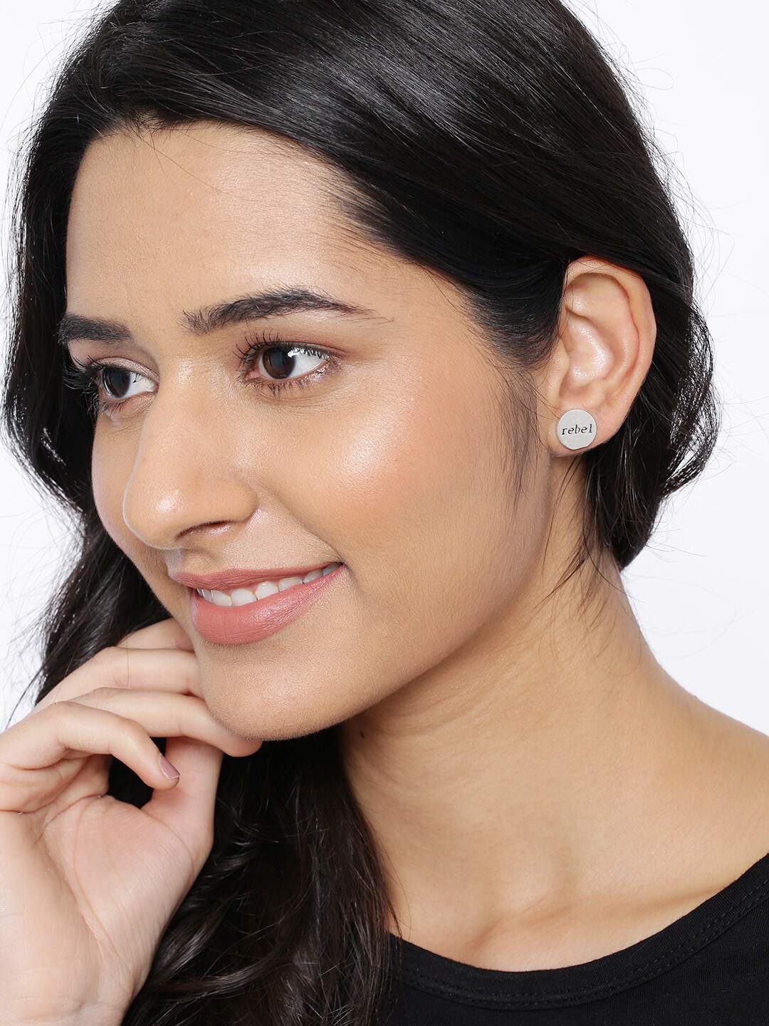 

Ayesha Set of 4 Girl Power Embossed Quote Studs, Silver