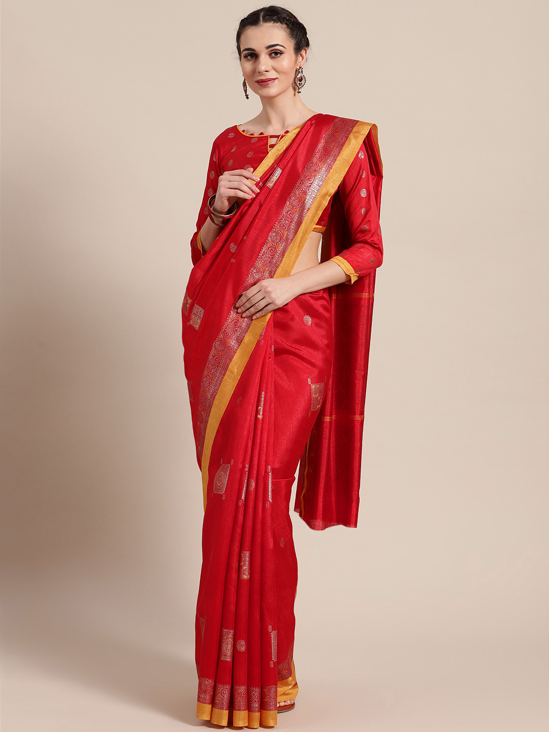 

Saree mall Red & Golden Printed Banarasi Saree