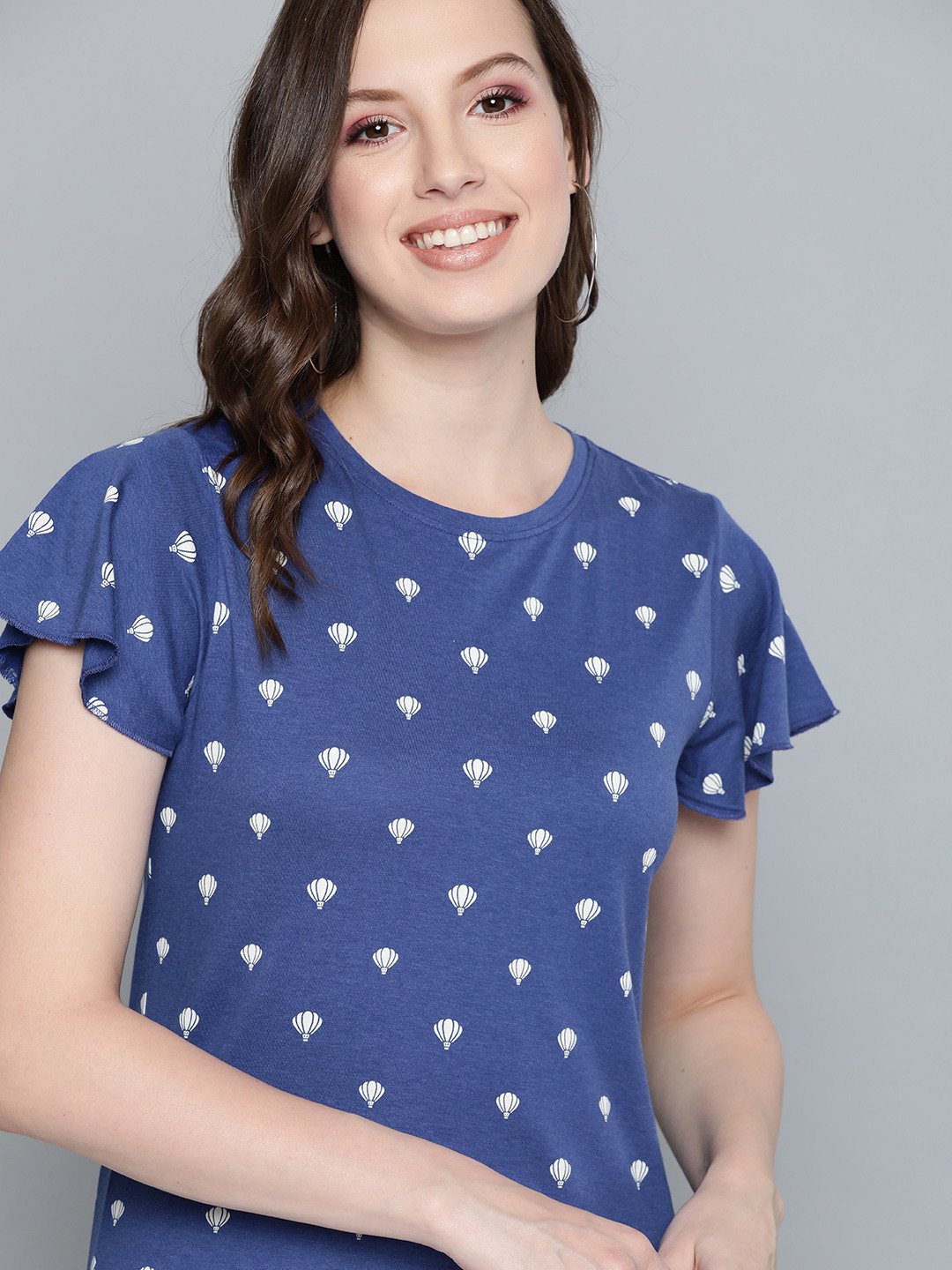 

Mast & Harbour Women Blue & White Printed Round Neck T-shirt
