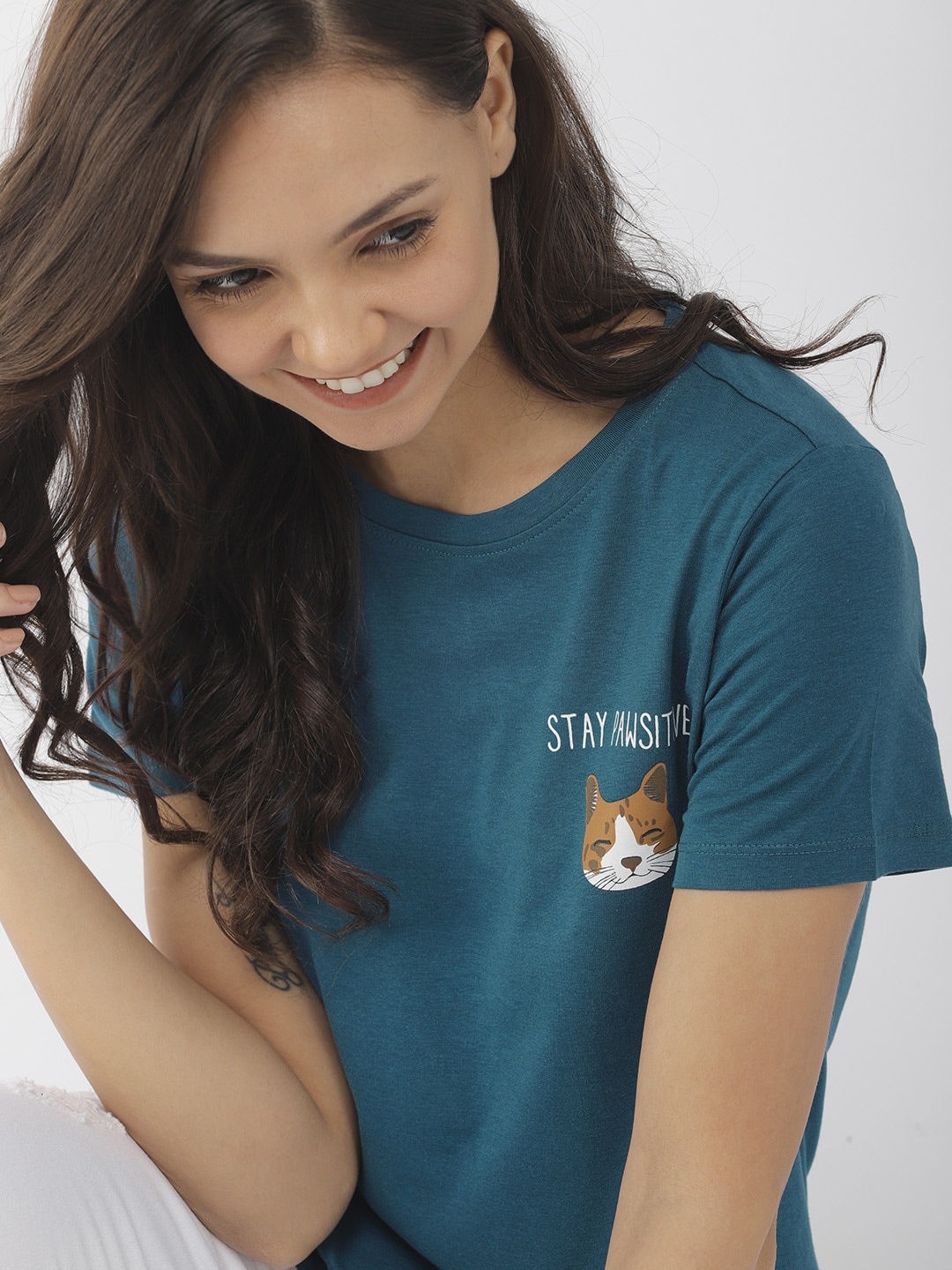 

Mast & Harbour Women Blue Solid Round Neck T-shirt