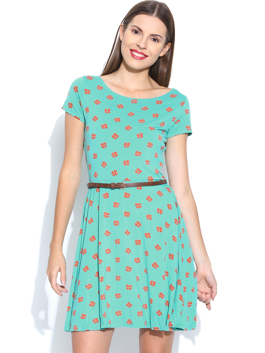 

United Colors of Benetton Sea Green Printed Fit & Flare Dress