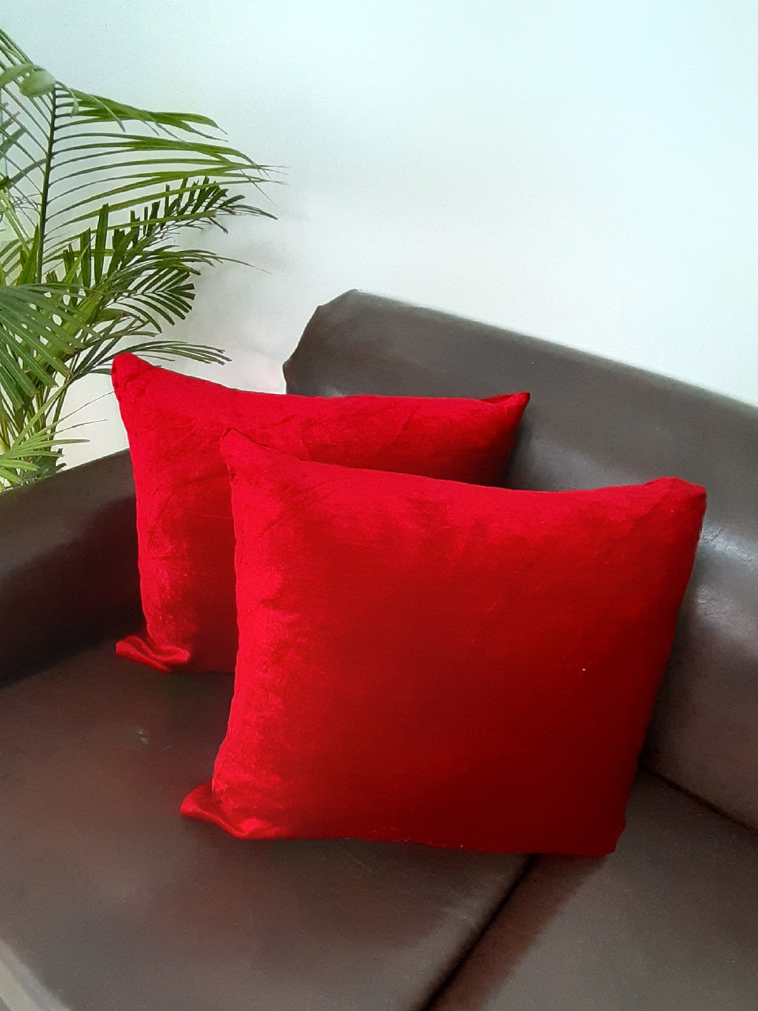 

Avira Home Set of 2 Solid Velvet Cushion Covers, Red