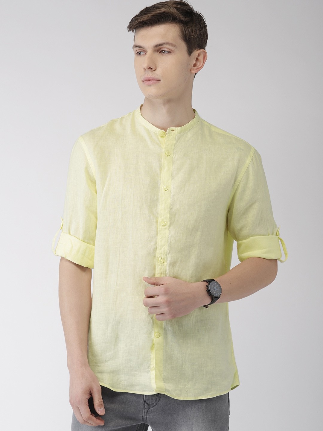 

Celio Men Yellow Regular Fit Solid Pure Linen Casual Sustainable Shirt