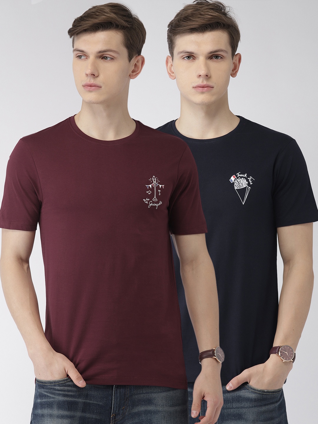 

Celio Men Pack of 2 Pure Cotton T-shirts, Maroon