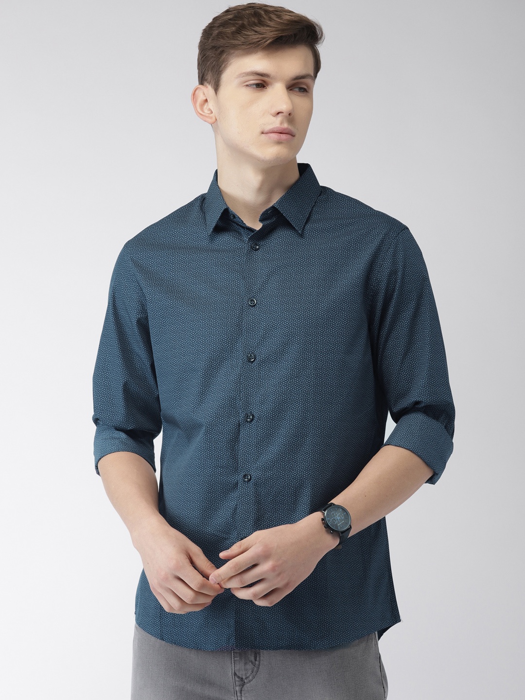 

Celio Men Navy Blue Regular Fit Printed Casual Shirt