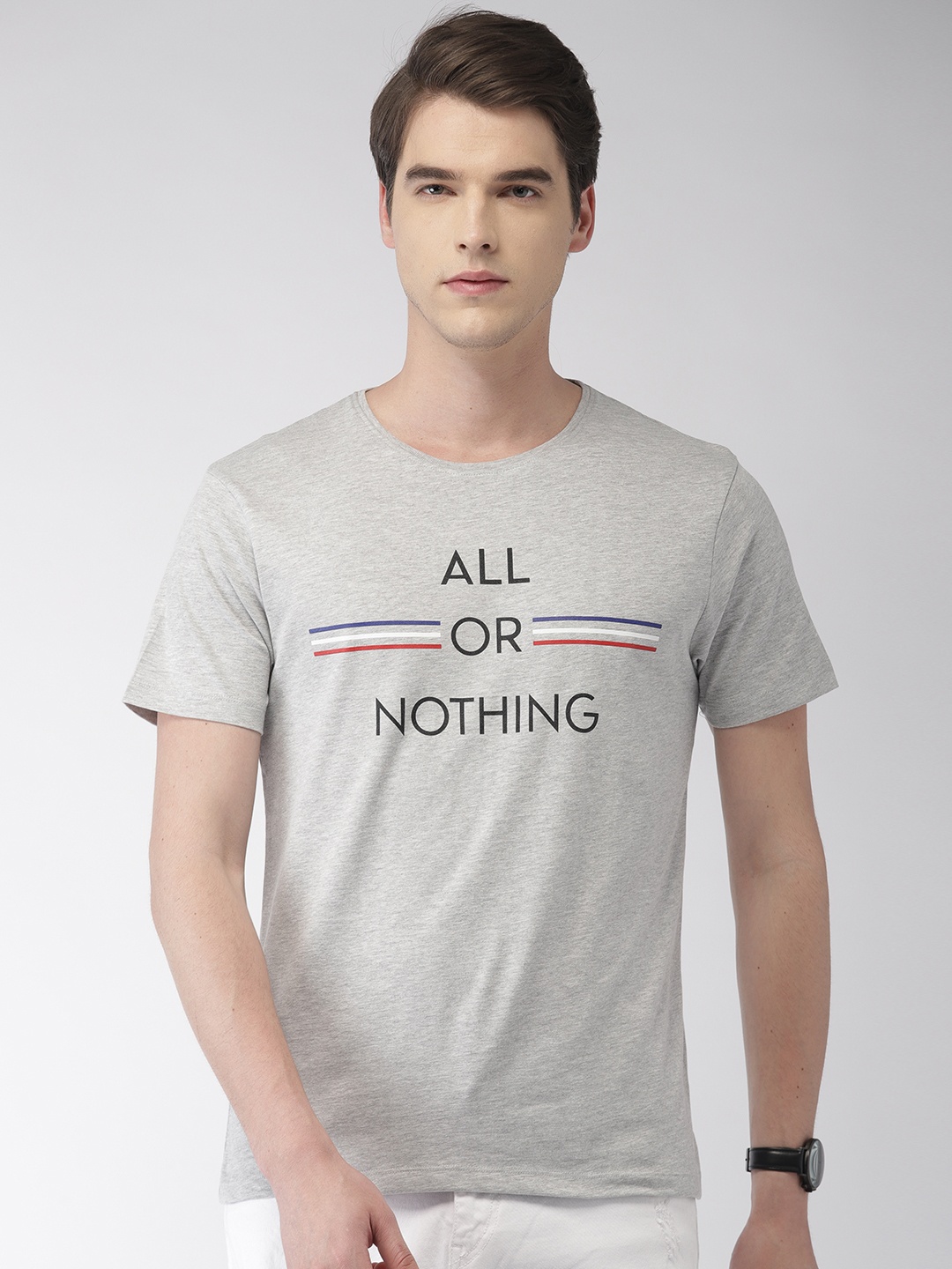 

Celio Men Grey Printed Round Neck T-shirt
